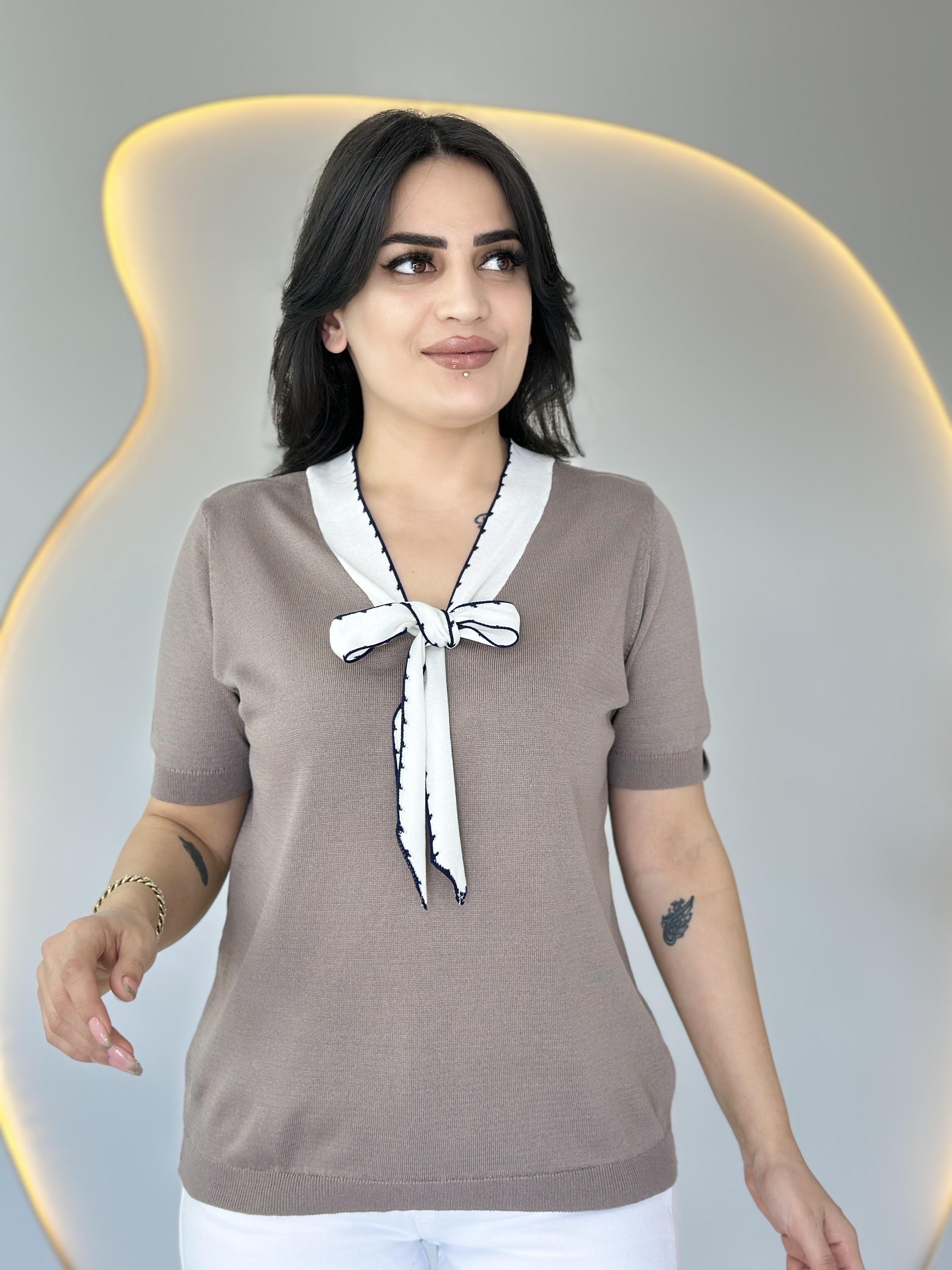 Aven Taş Fularlı Bağlama Yaka Kısa Kollu Merserize Bluz D017