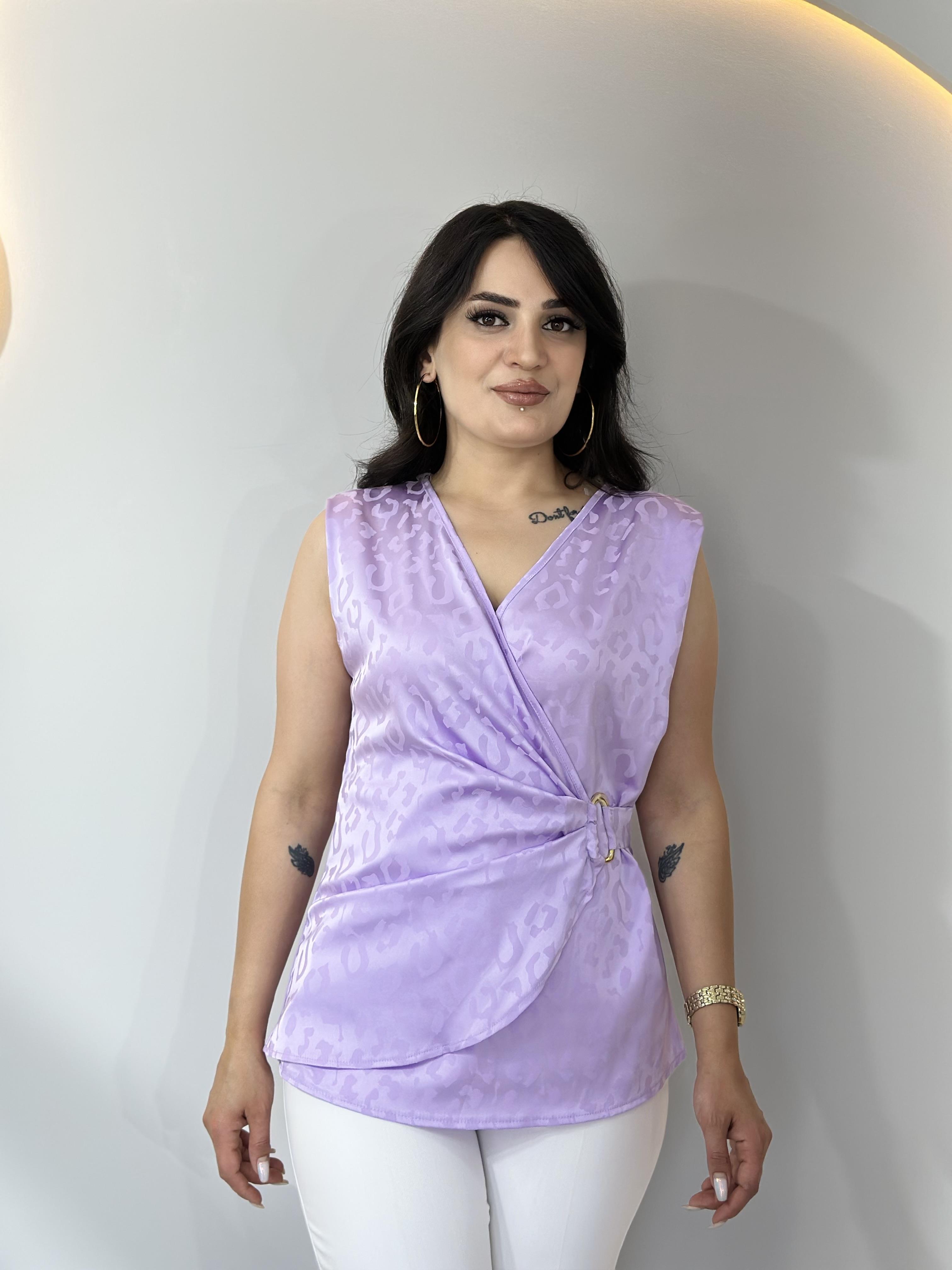 Axis Lila Kruvaze Yaka Zebra Jakarlı Tokalı Bluz A090 