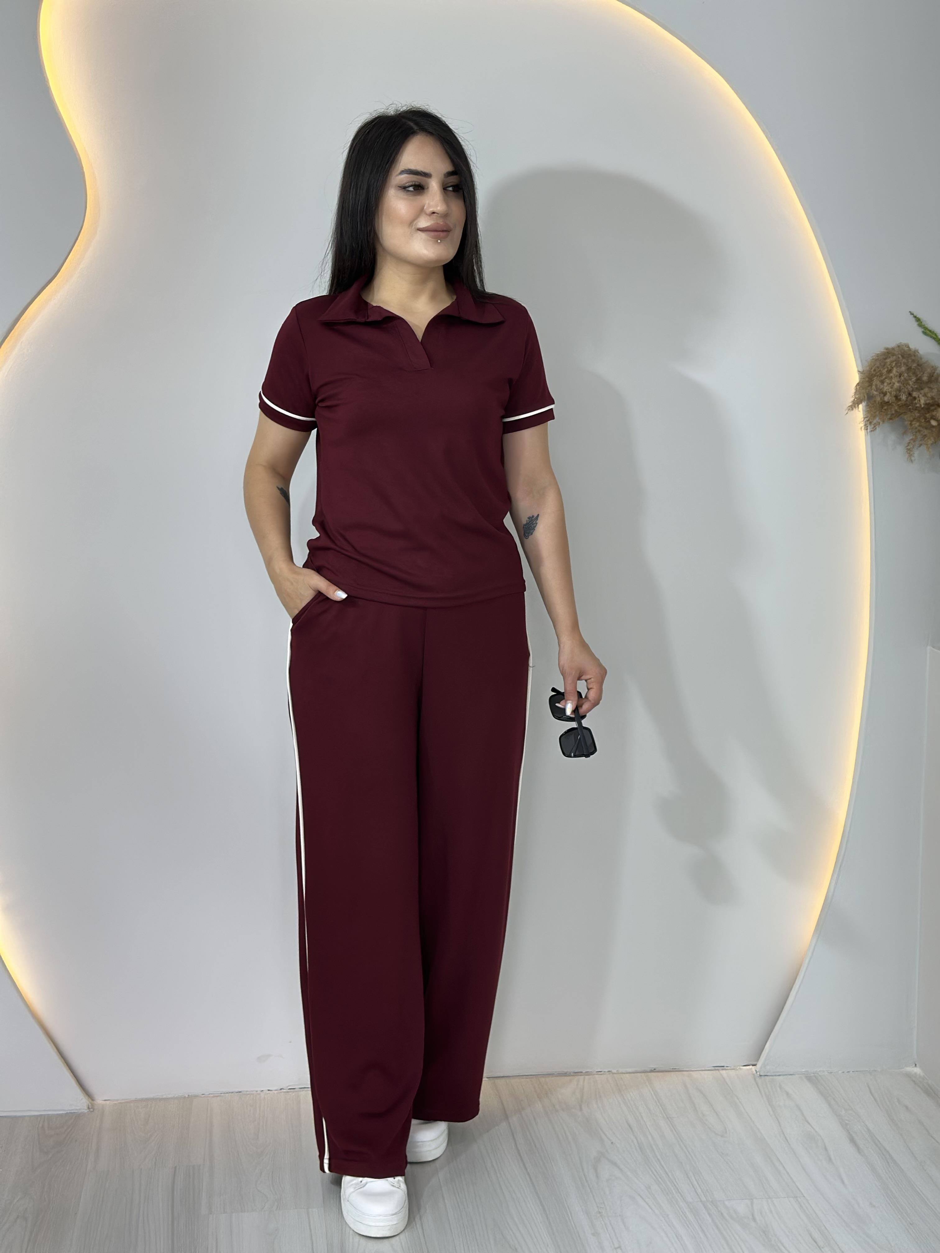 Ay Bordo  Modal Polo Yaka Arabiyeli 2'Li Takım A084