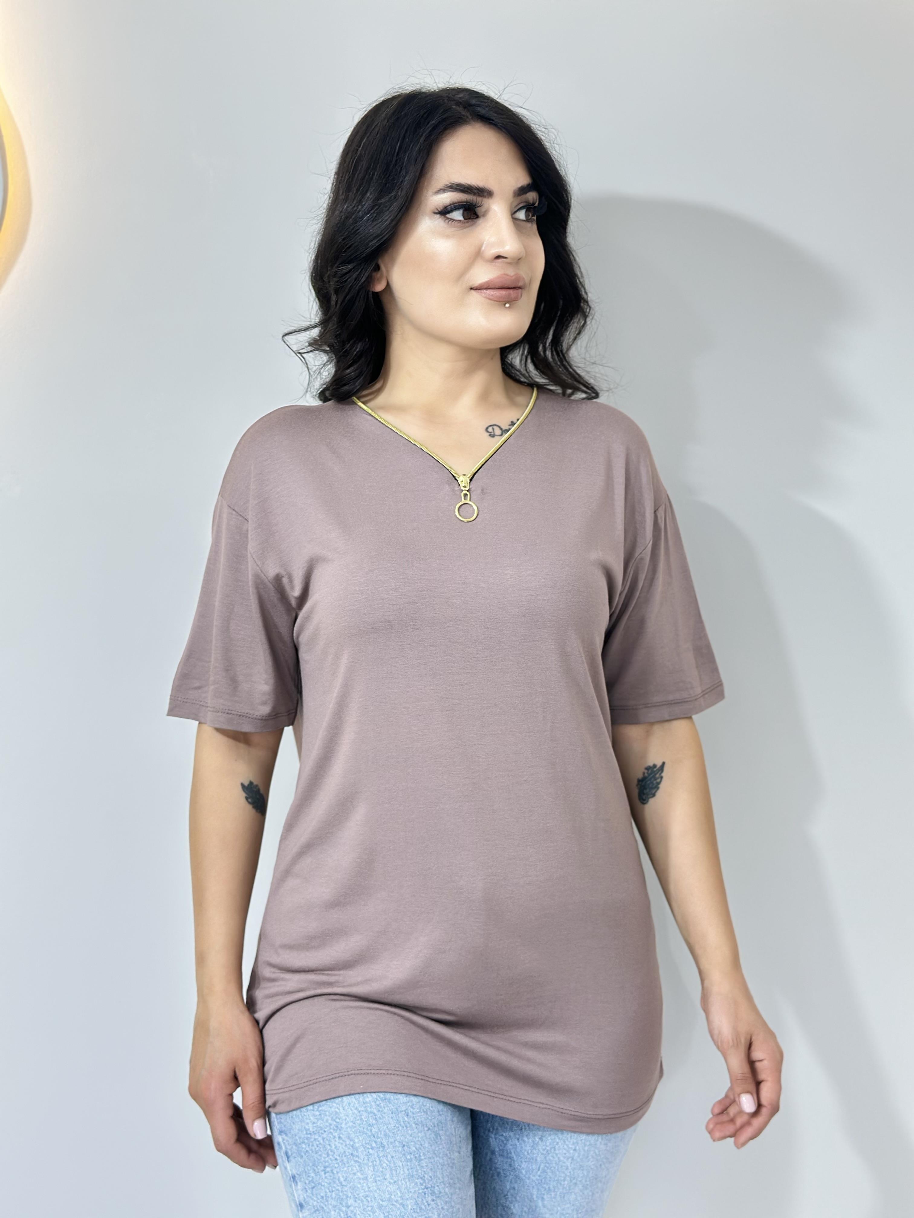 Blan Vizon Fermuarlı Viskon Tshirt Bluz A011