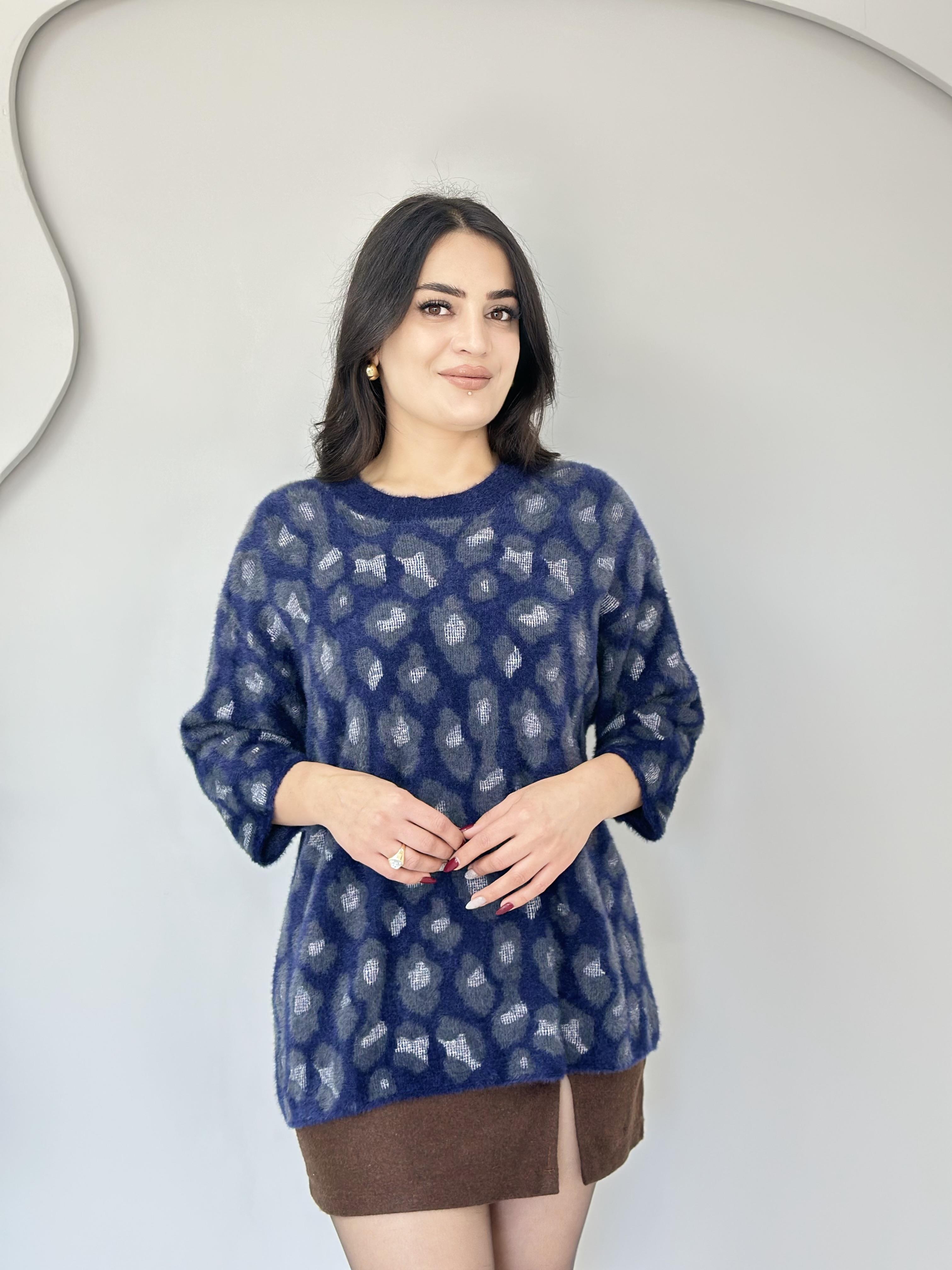 Bluf Lacivert Batik Desen Angora Yumoş Kazak A420