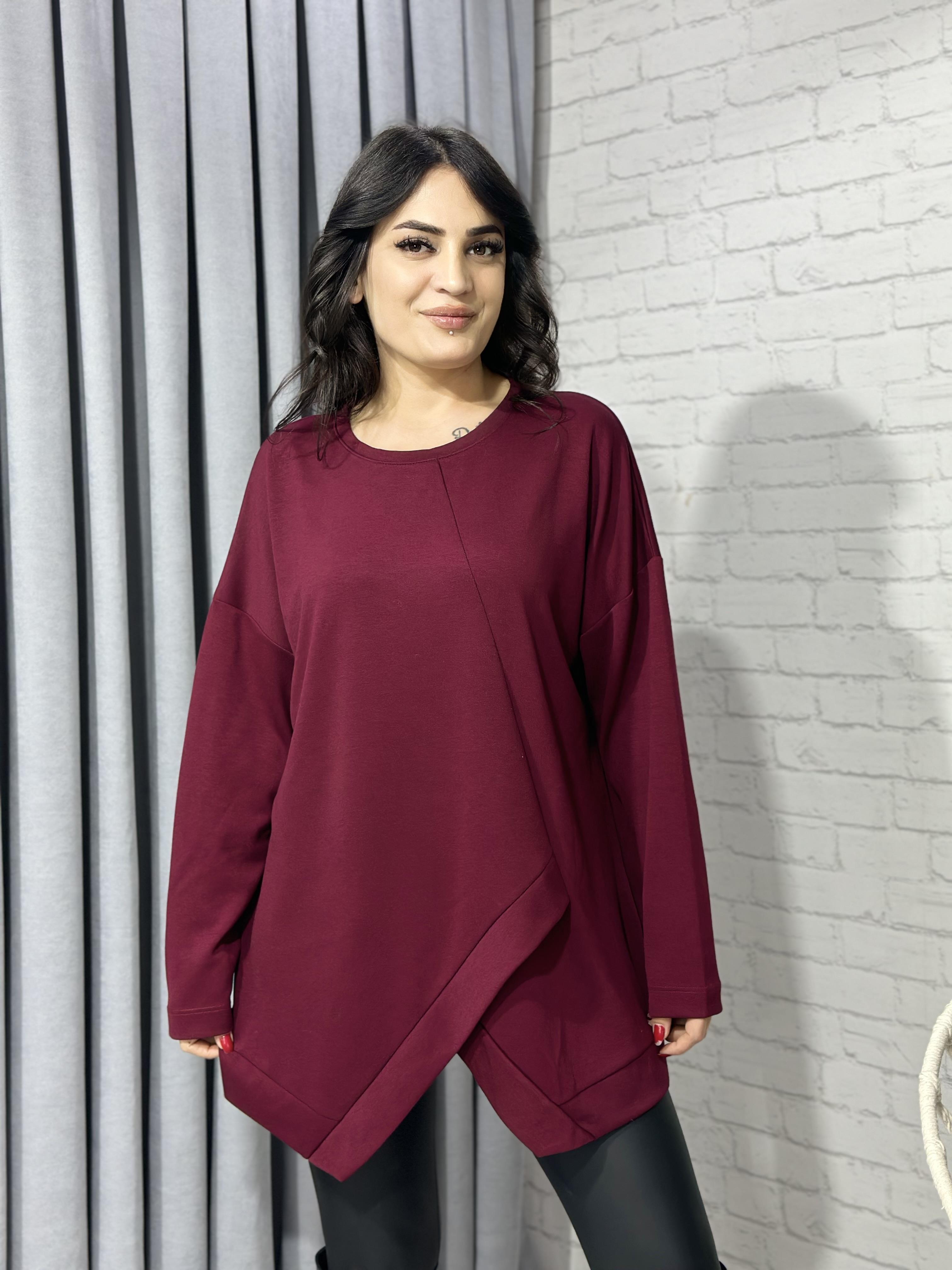 Bordo  Asimetrik Kesim Modal Oversize Bluz
