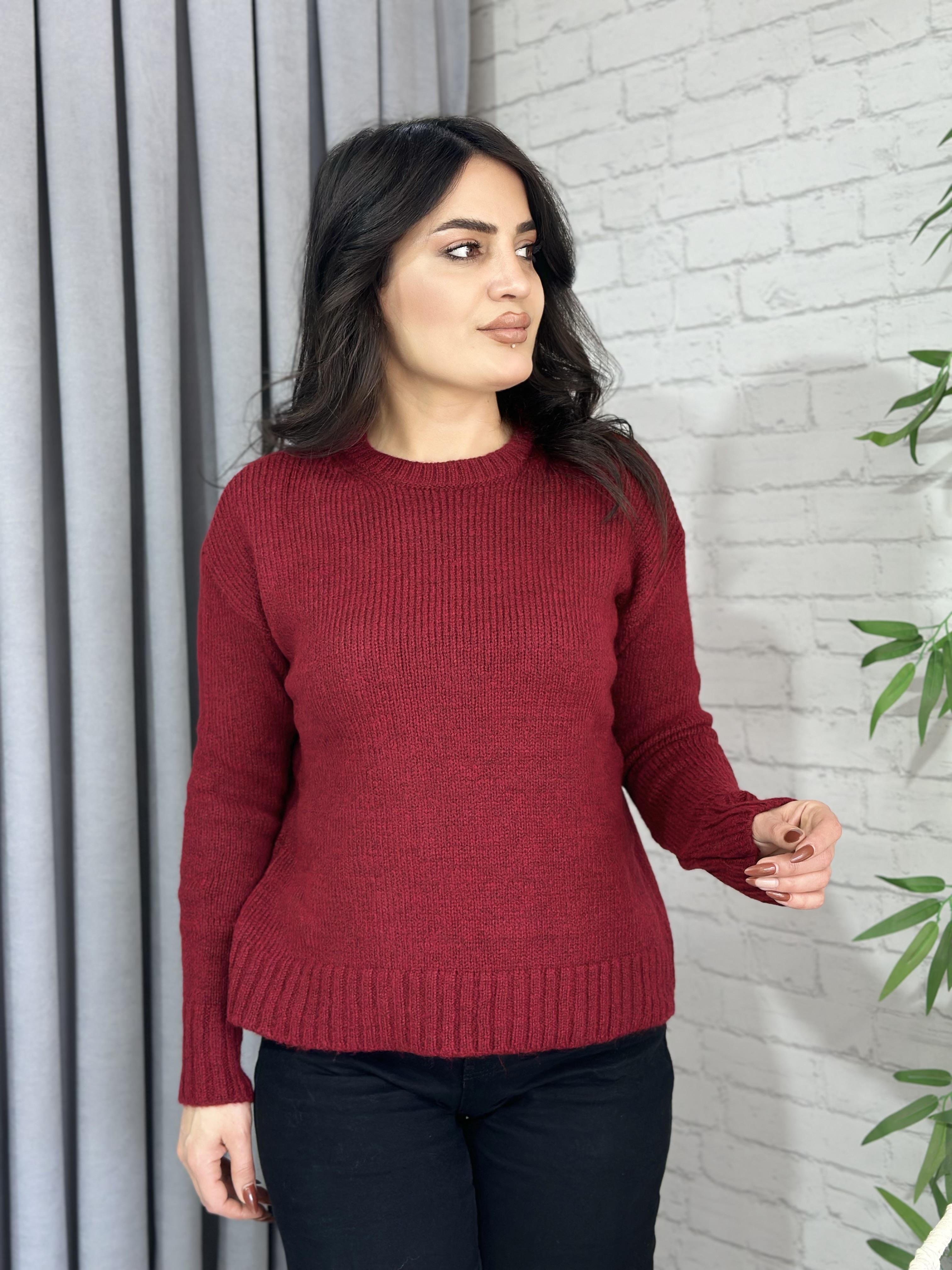 Bordo Orijinal Bisiklet Yaka Oversize Yün Kazak  A218