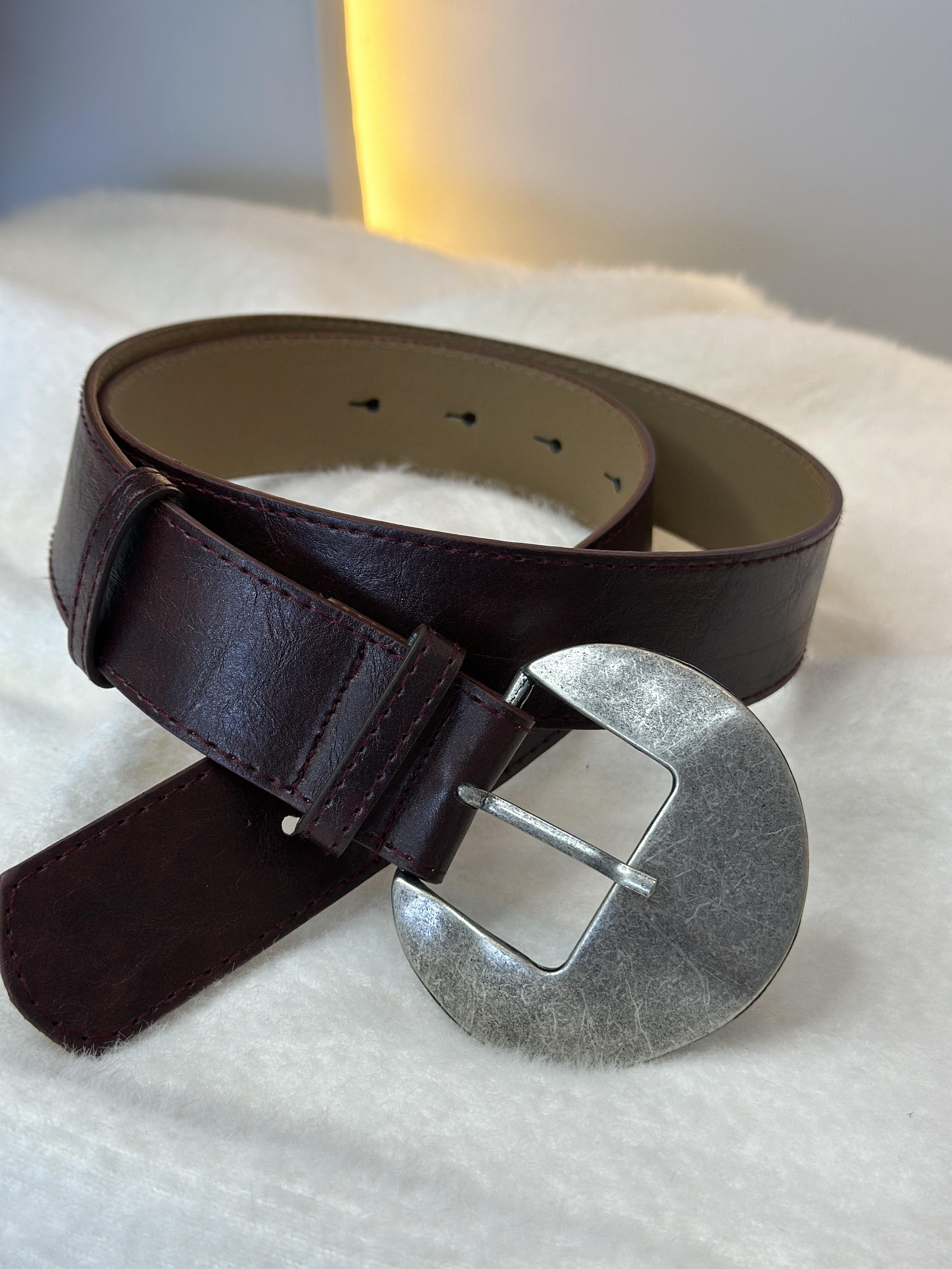 Bordo Oval Metal Tokalı Deri Kemer A7896