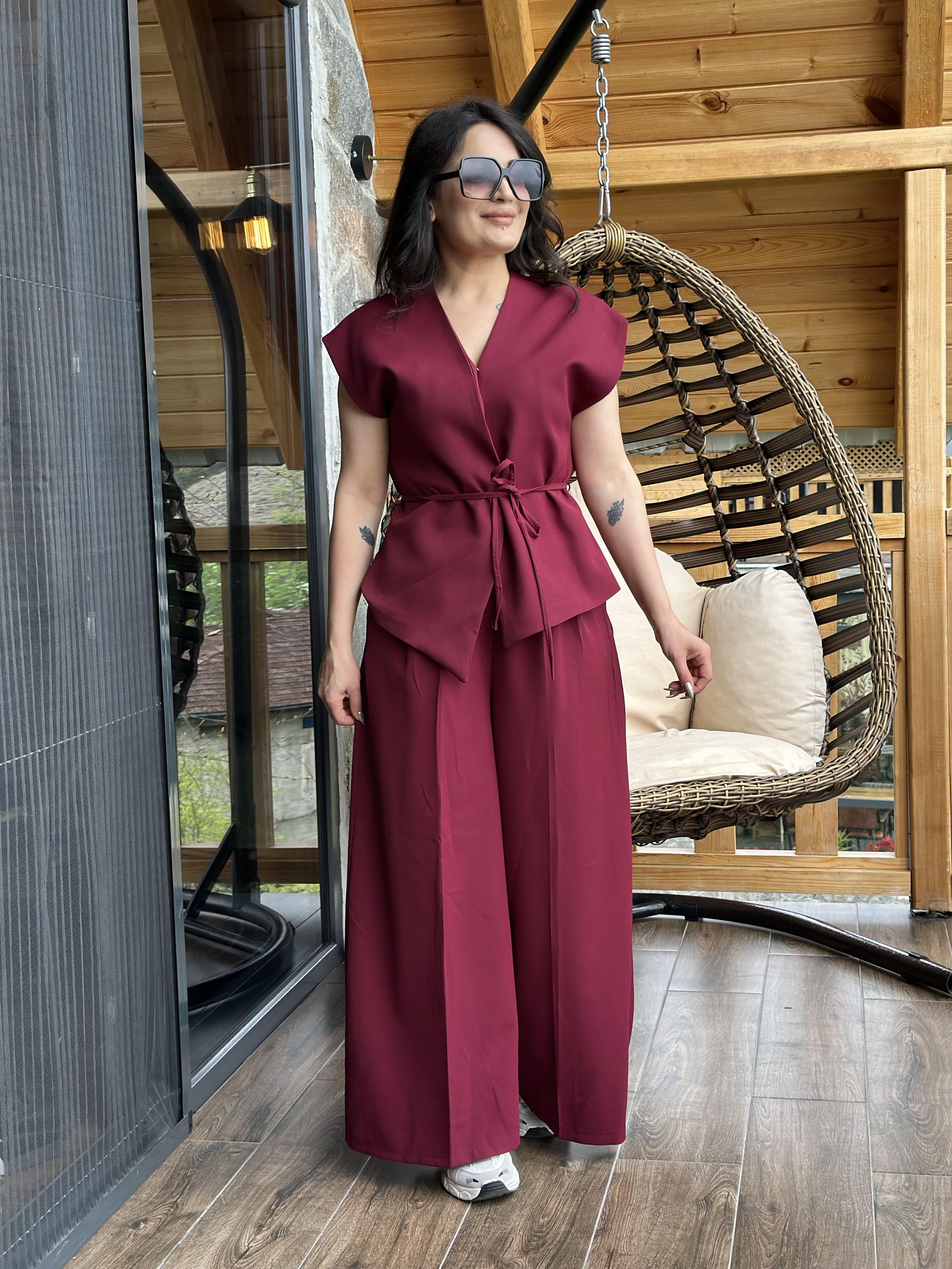 Bordo Premium Atlas Kumaş Yelek Pantolon Takım A305