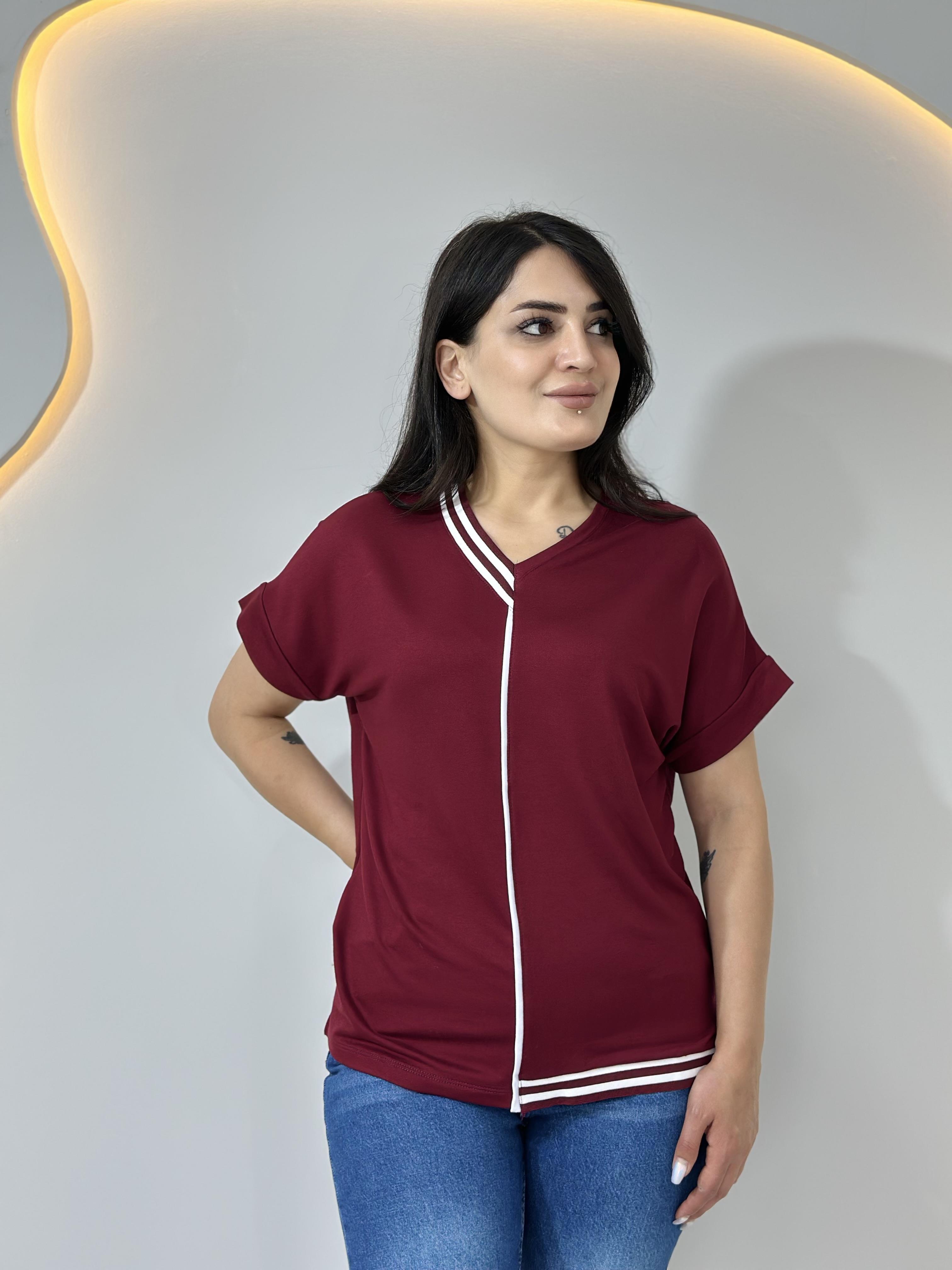 Bordo V Yaka Modal Ribana Kısa Kol Tshirt A900