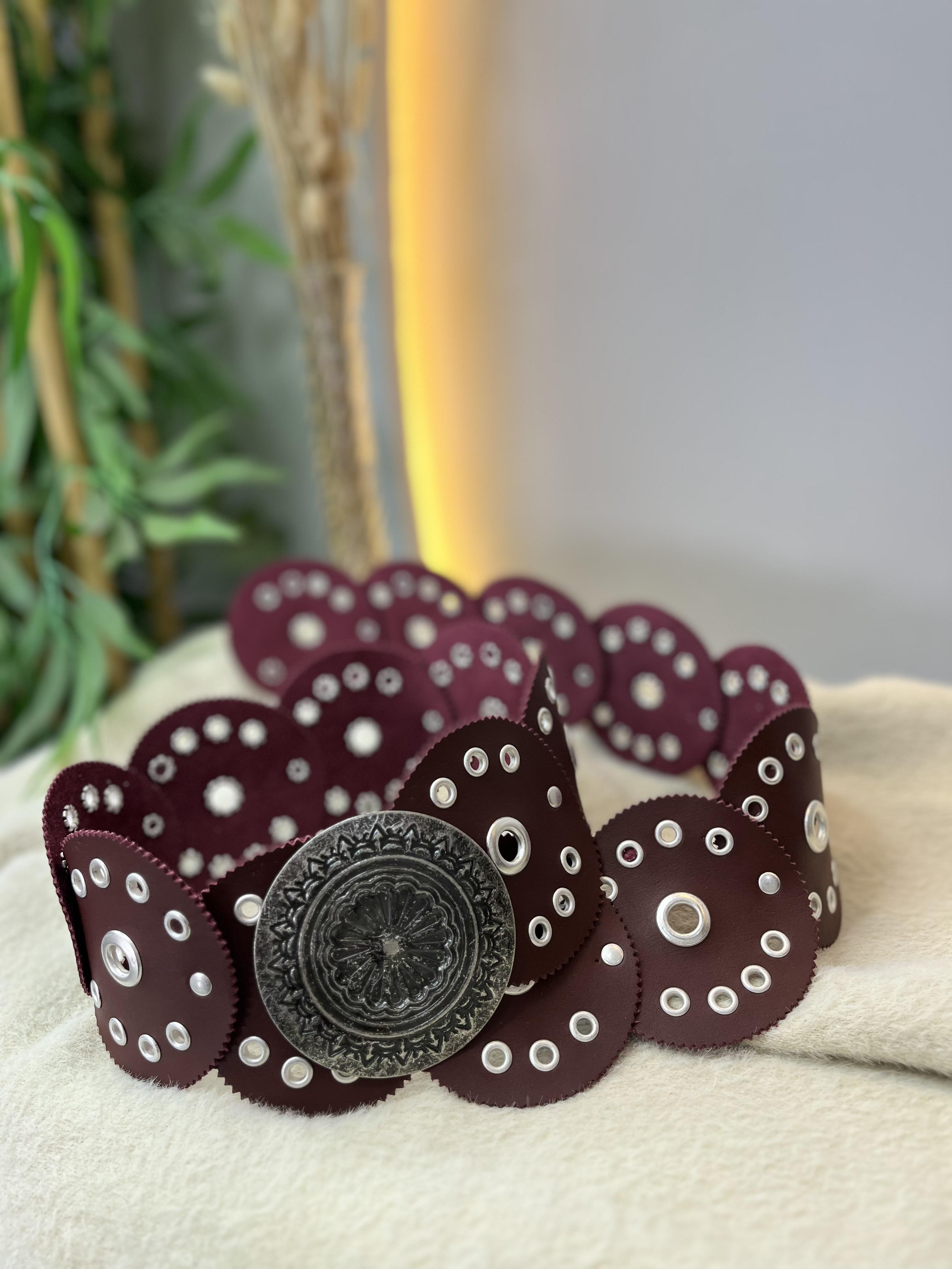 Bordo Vintage Tarzı Ayarlanabilir Kovboy Kemer A3838