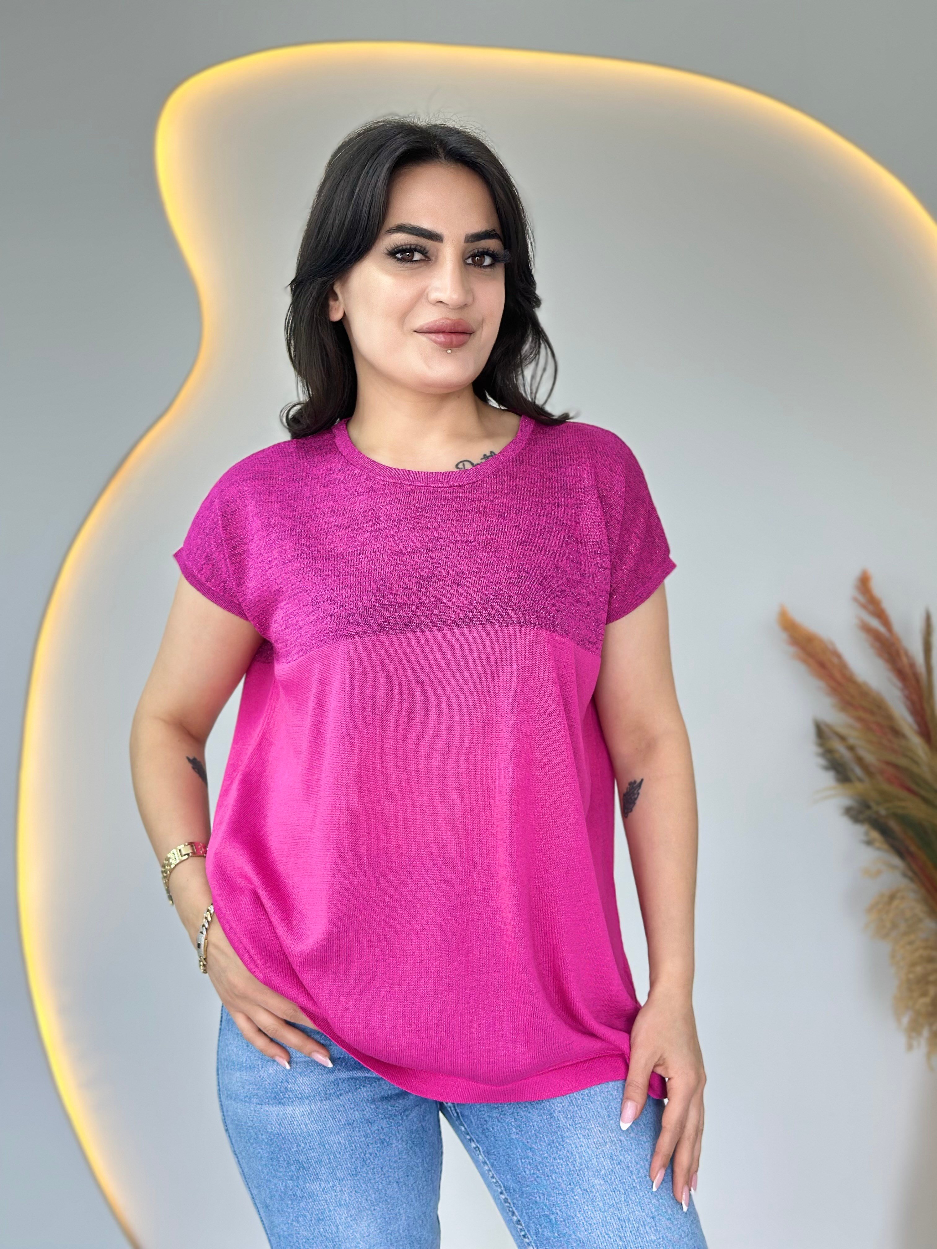 Colin Fuşya Bisiklet Yaka Sim Garnili Merserize Triko Bluz D106