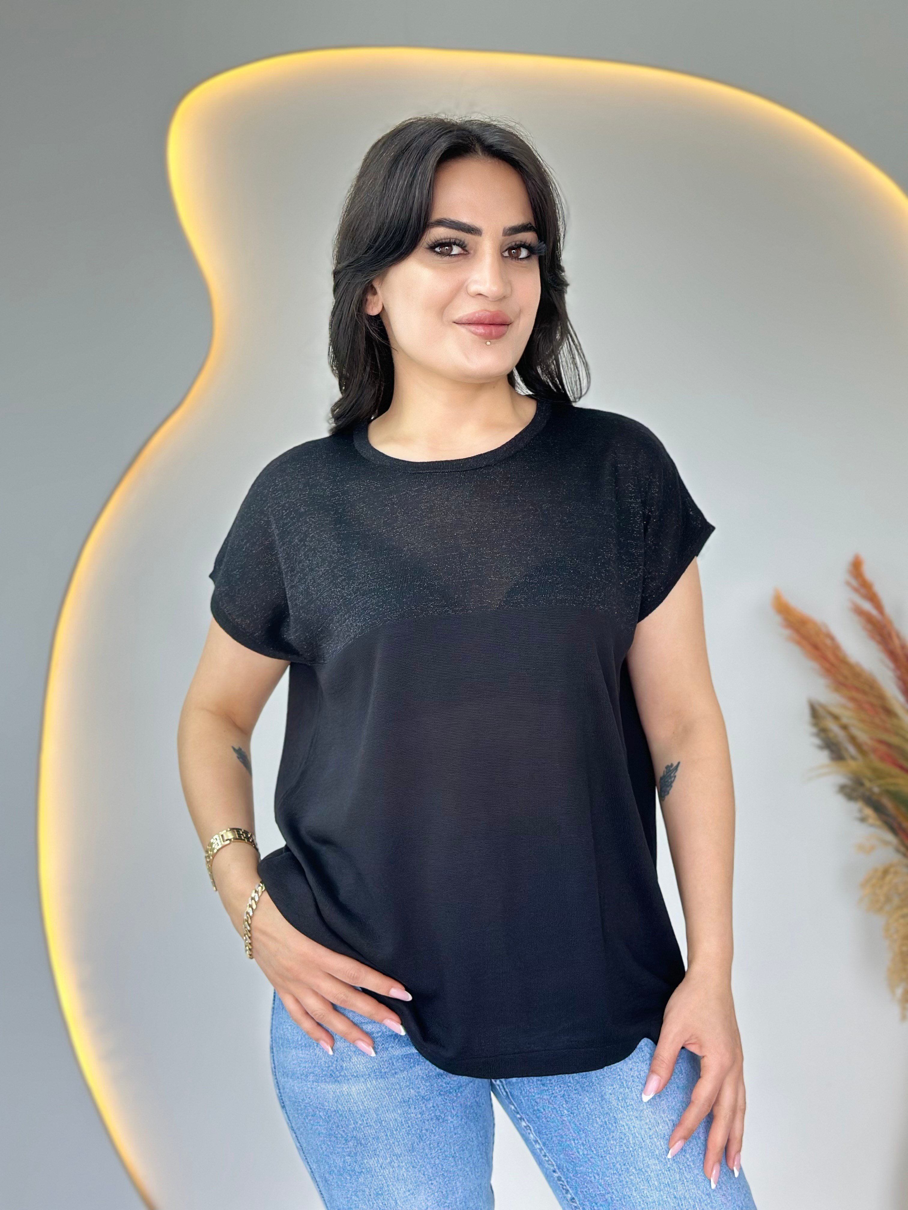 Colin Siyah Bisiklet Yaka Sim Garnili Merserize Triko Bluz D106