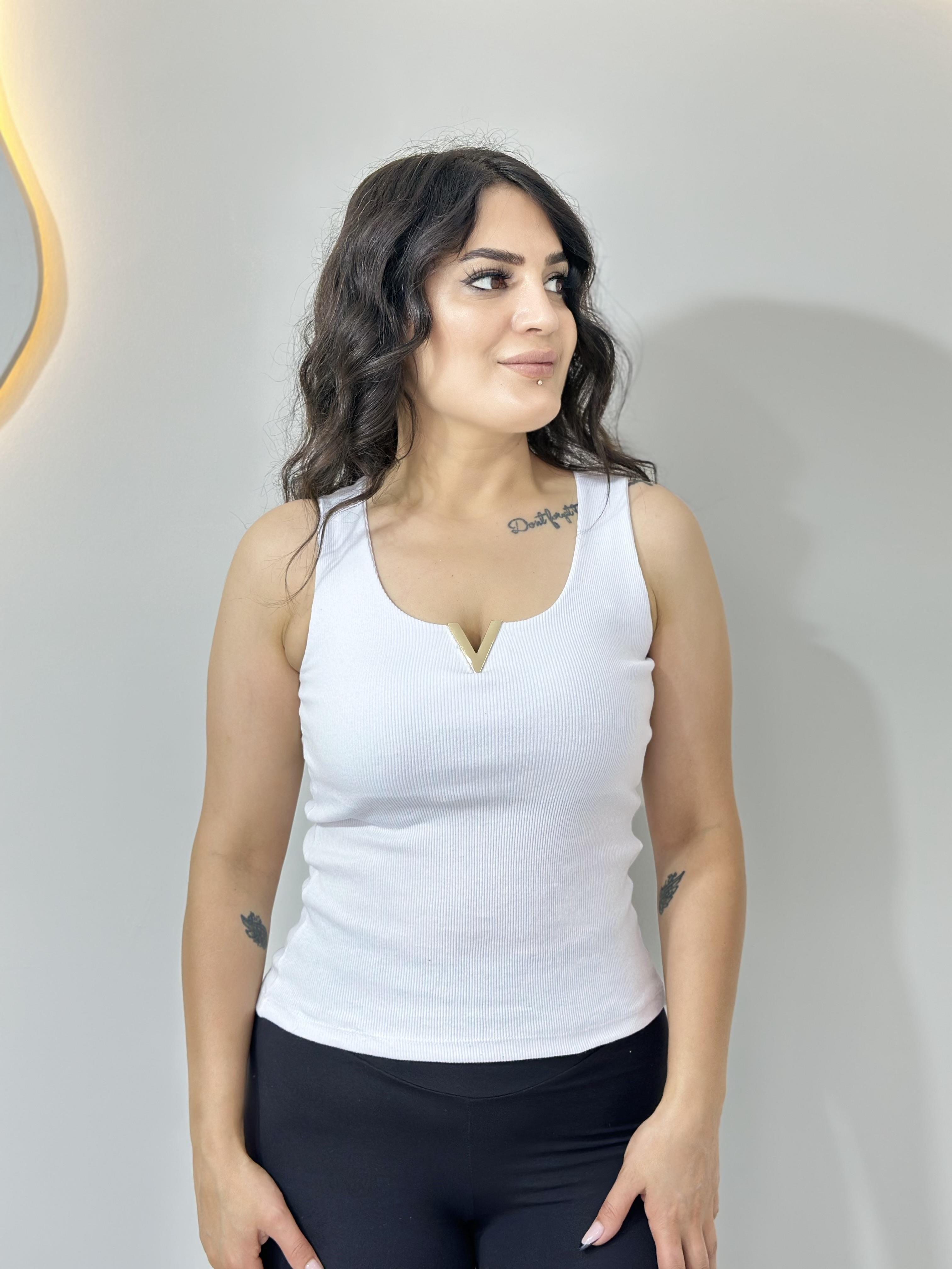 Cool Beyaz V Yaka Fitilli Askılı Atlet A031