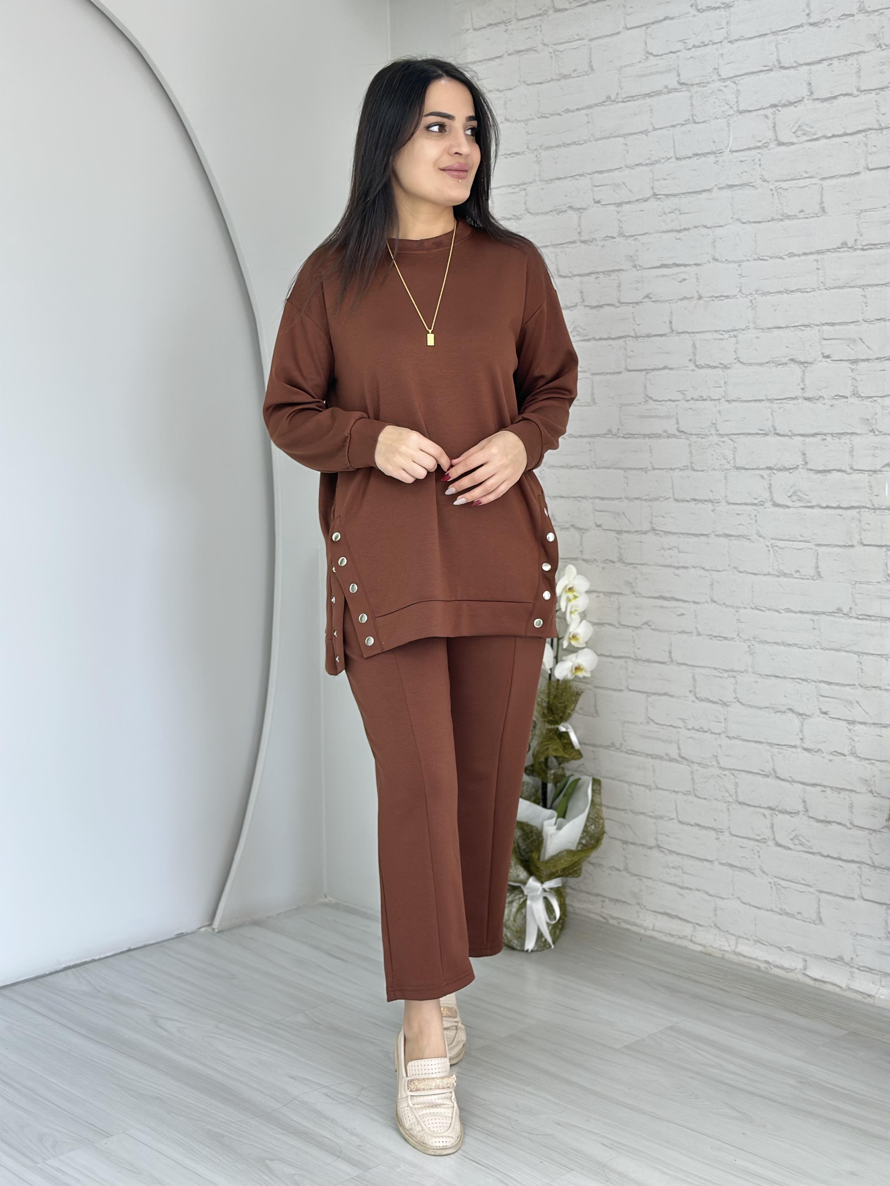 Cossy Kahve Yandan Çıtçıt Detaylı Modal İkili Takım A112