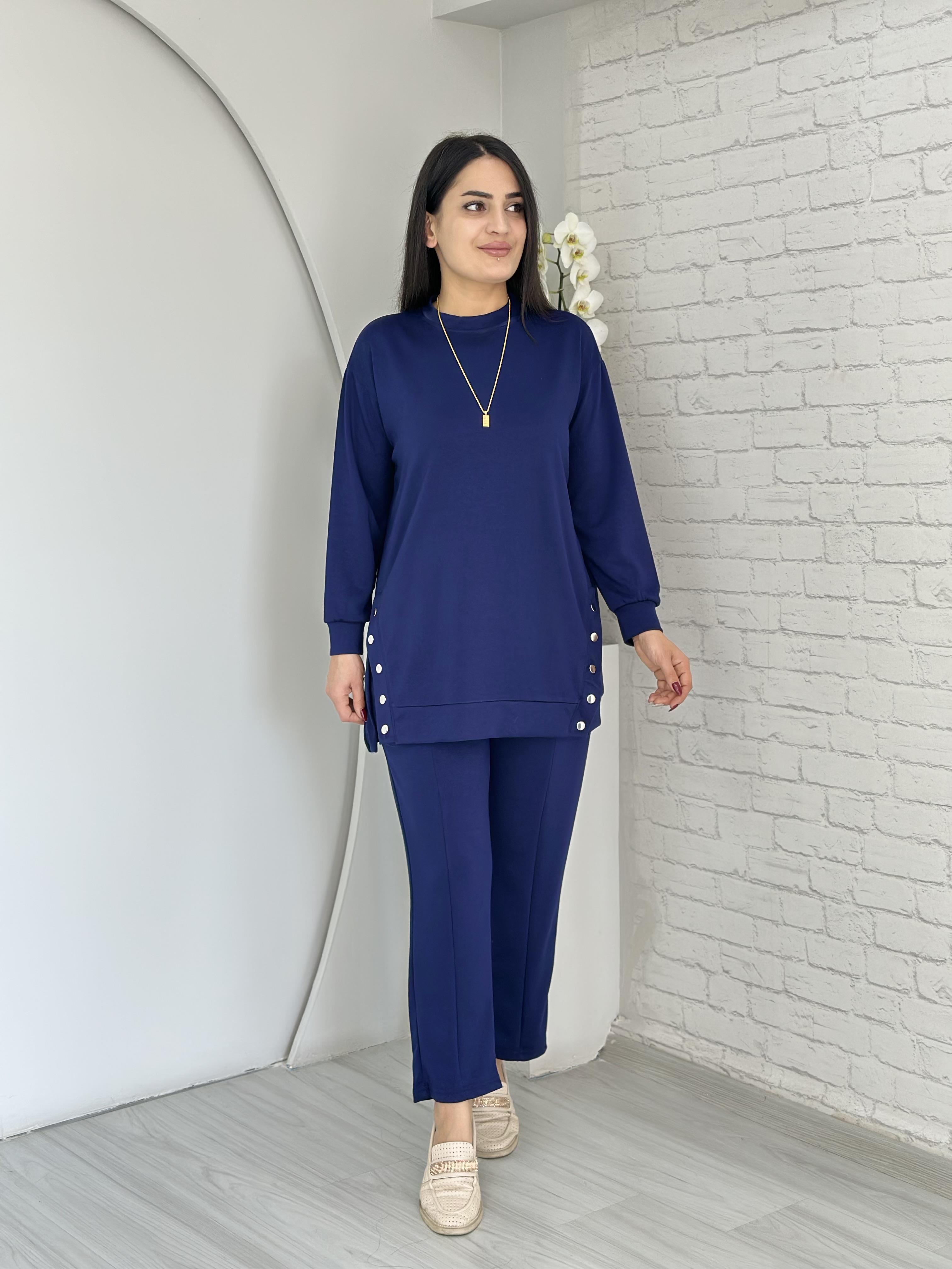 Cossy Lacivert Yandan Çıtçıt Detaylı Modal İkili Takım  A111