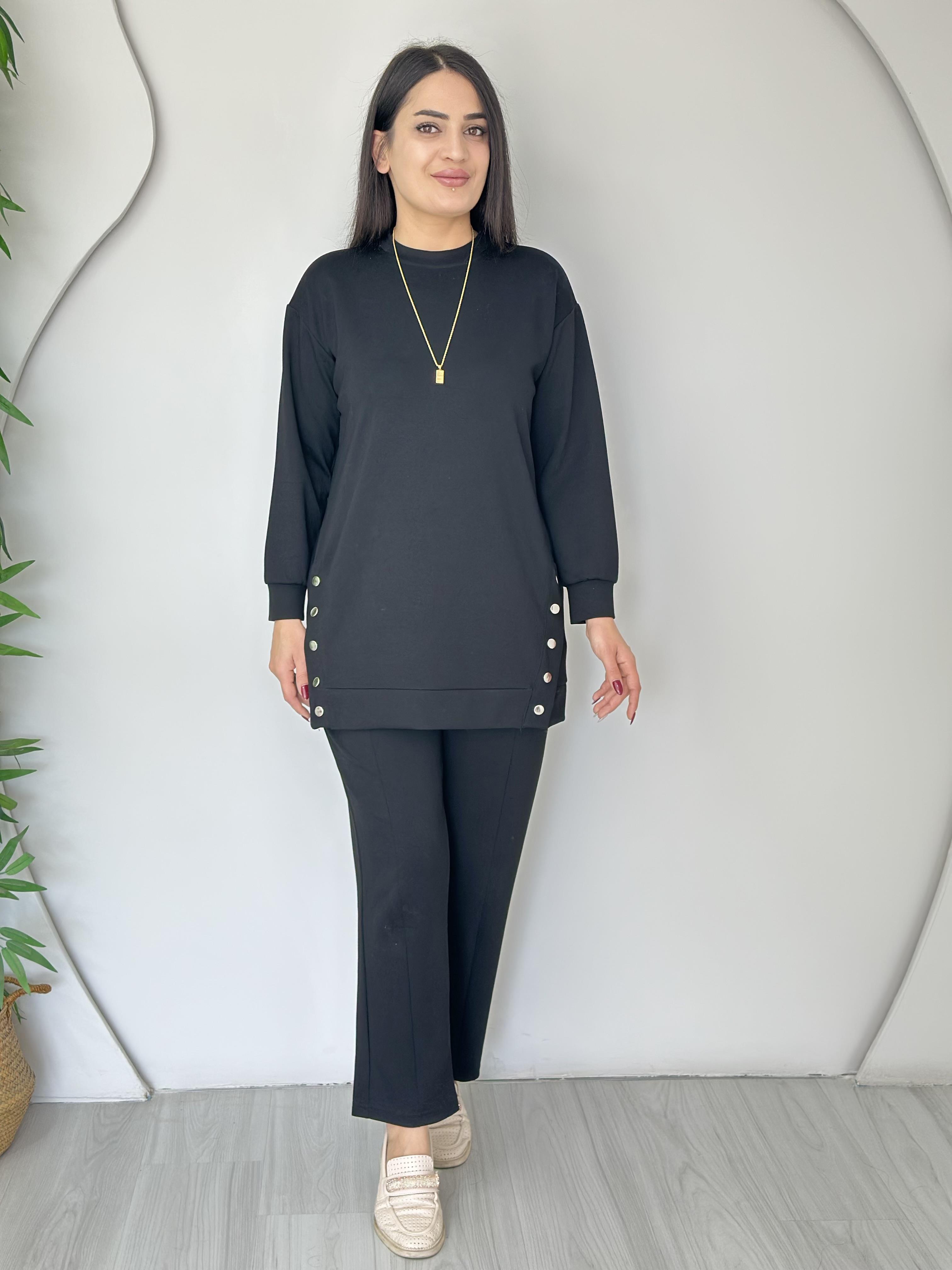 Cossy Siyah Yandan Çıtçıt Detaylı Modal İkili Takım A113