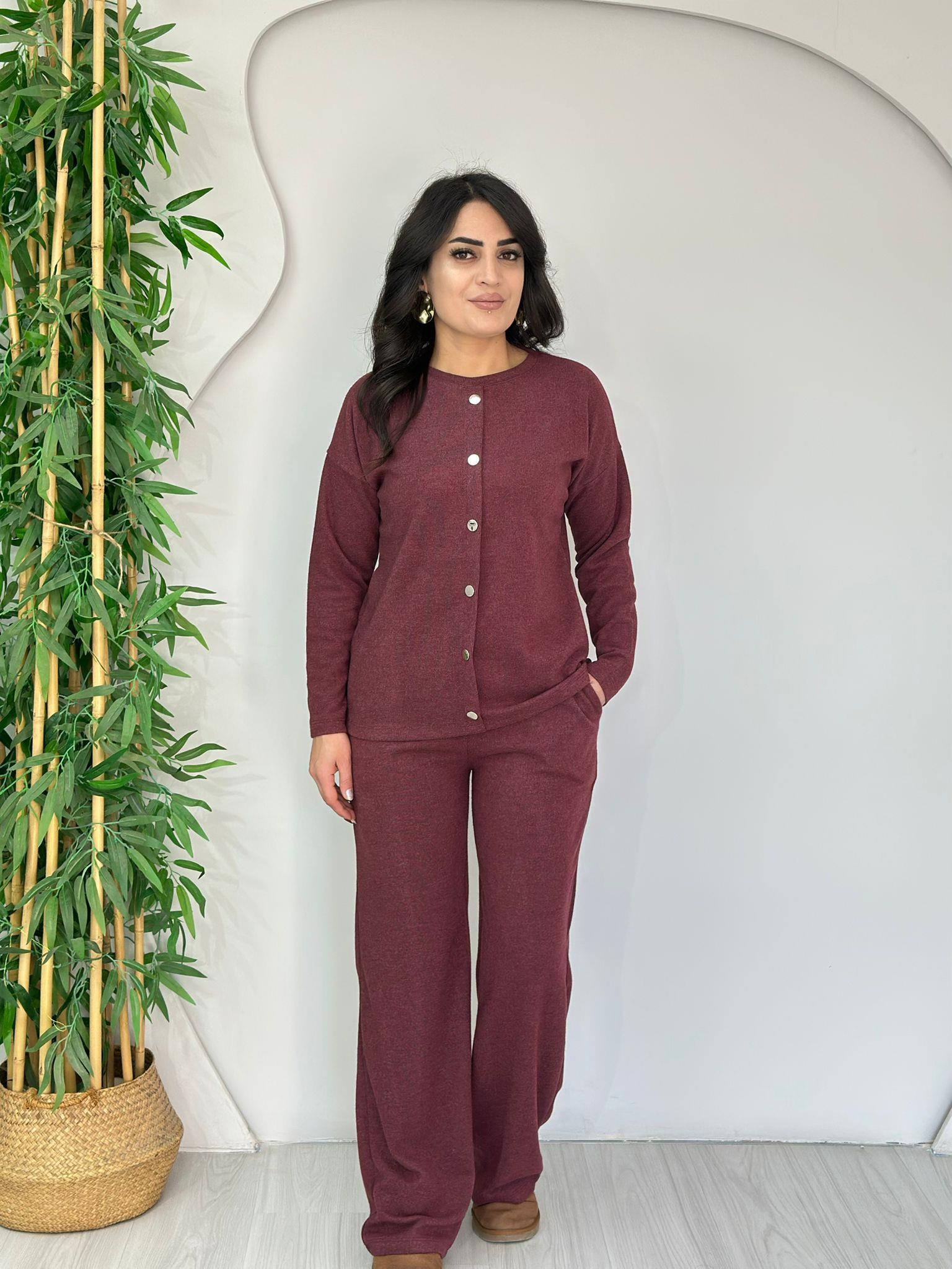 Dara Bordo Gümüş Çıtçıt Görünümlü İkiiplik Alt Üst İkili Takım A5656