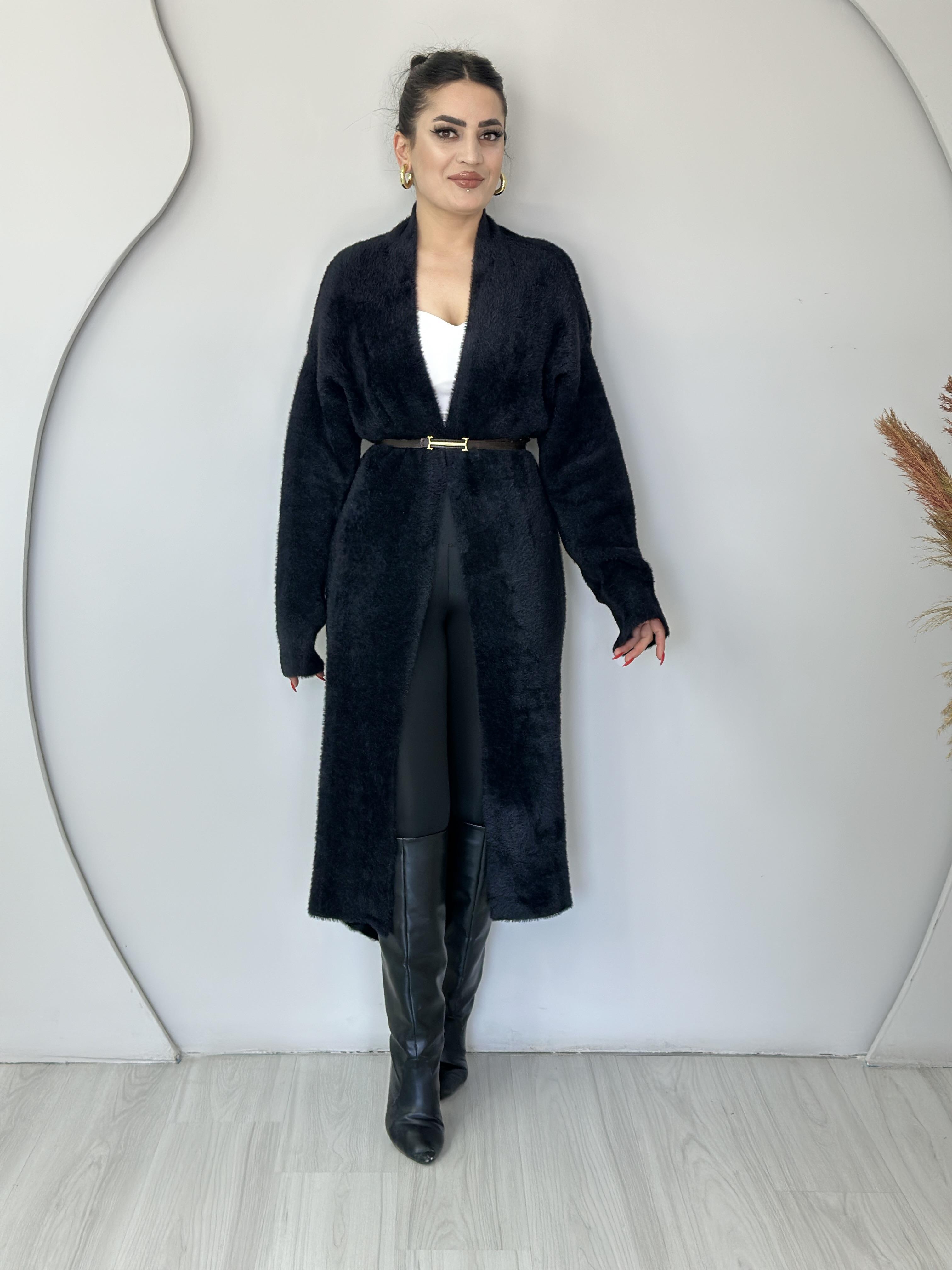 Delva Siyah Şal Yaka Oversize Angora Hırka c2121 
