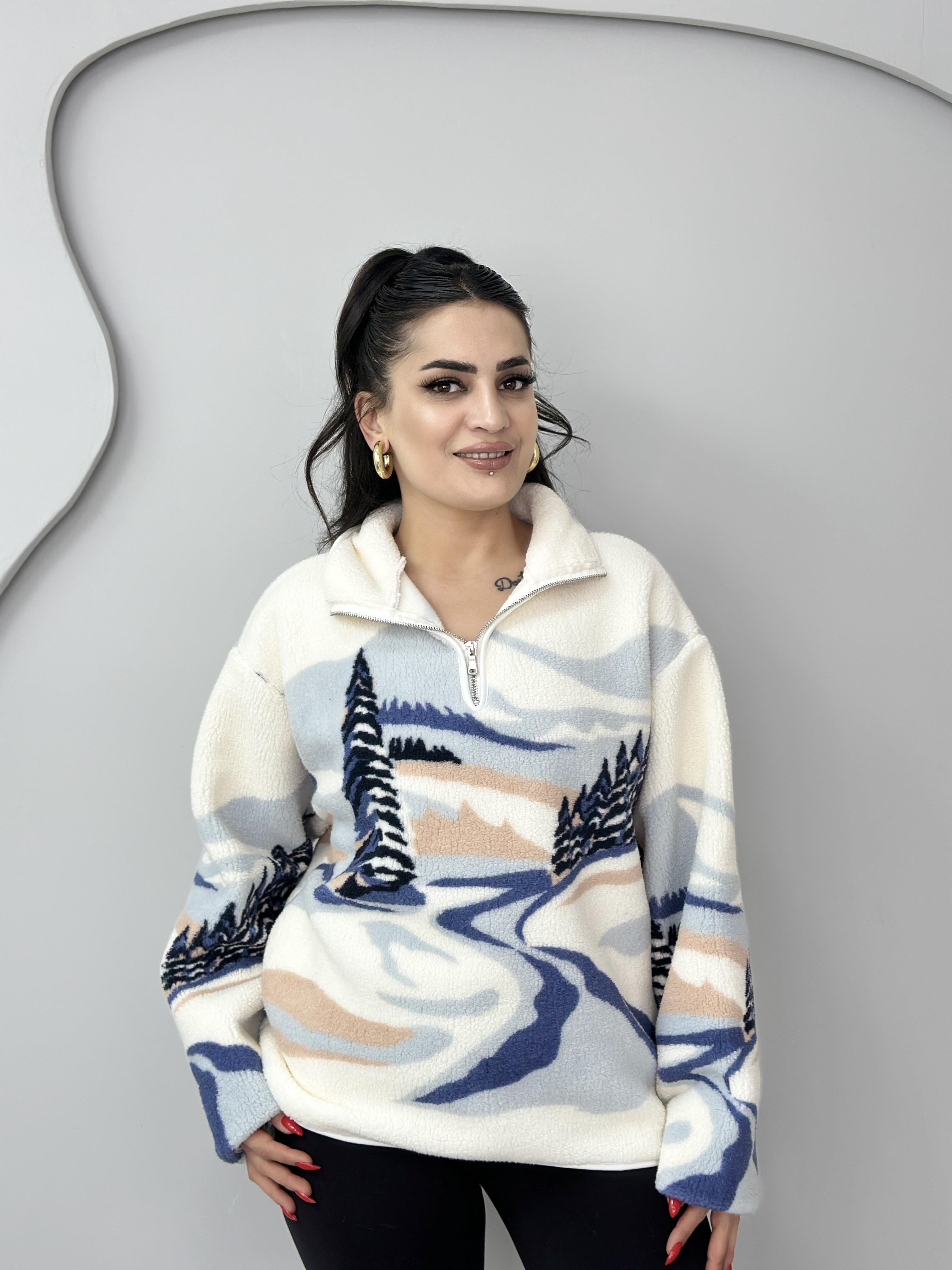 Diva Mavi Yarım Fermuarlı Cepli Polar Sweatshirt B100