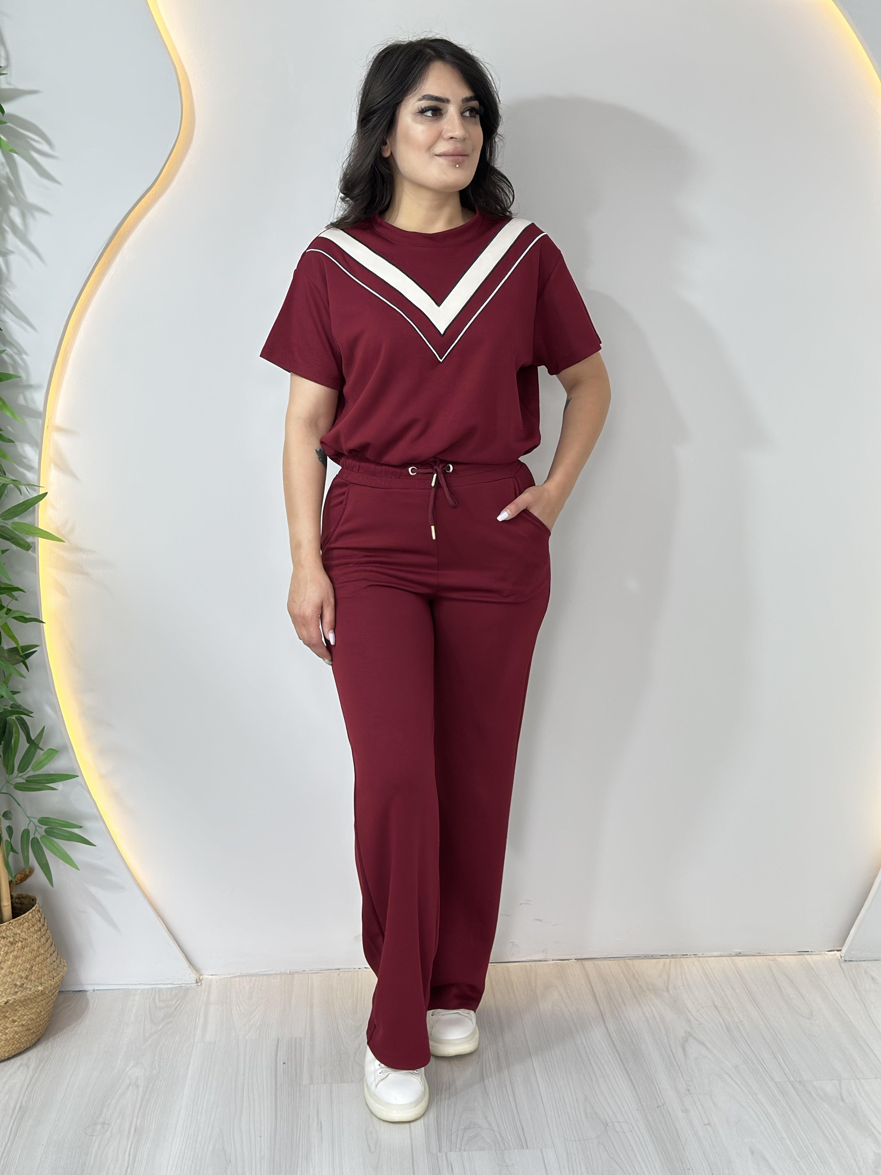 Dora Bordo Önü Şeritli Lastikli Modal Eşofman Takım A080