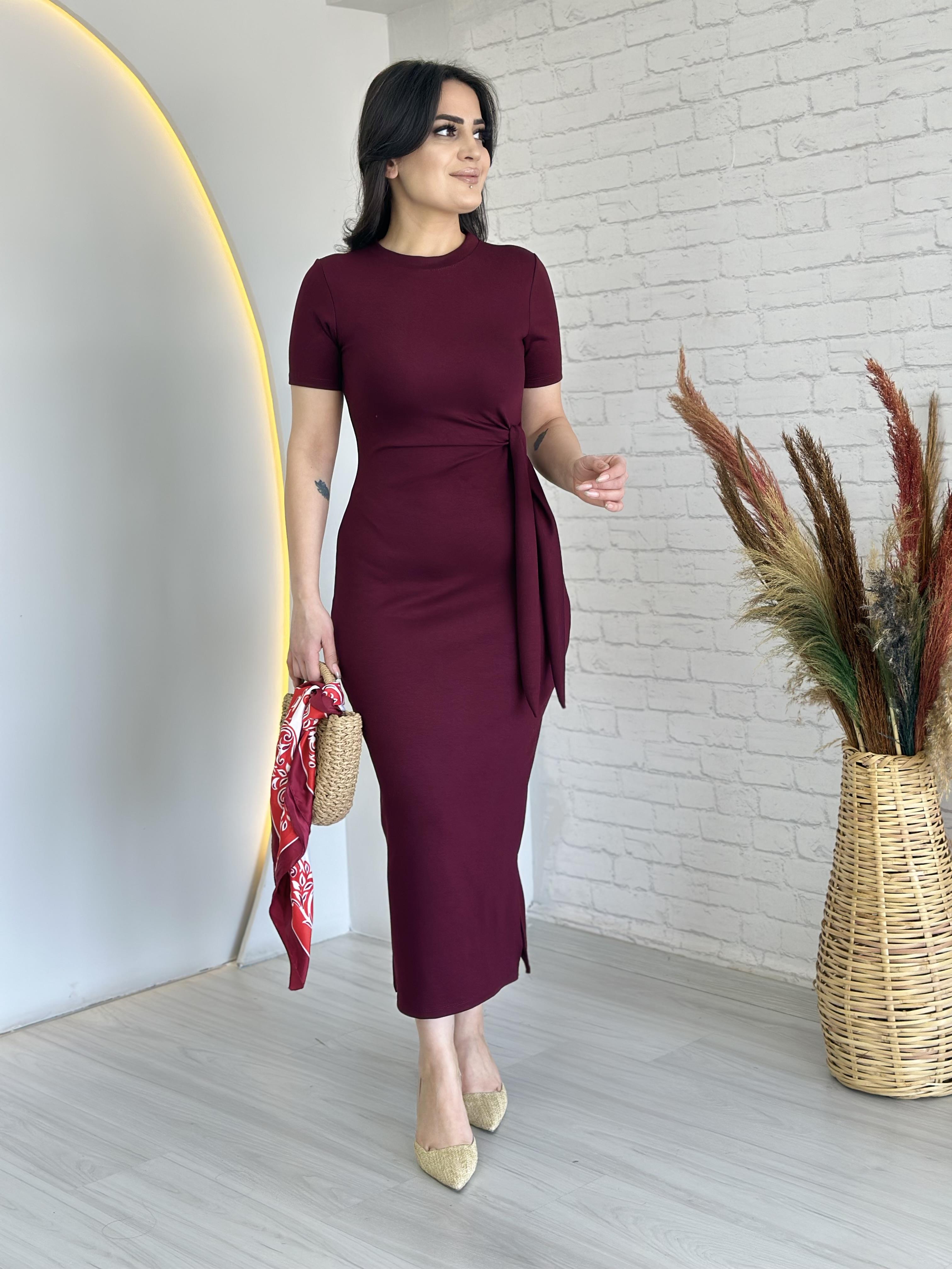 Duru Bordo Yandan Bağlamalı Detay Modal Yırtmaçlı Midi Boy Elbise D045