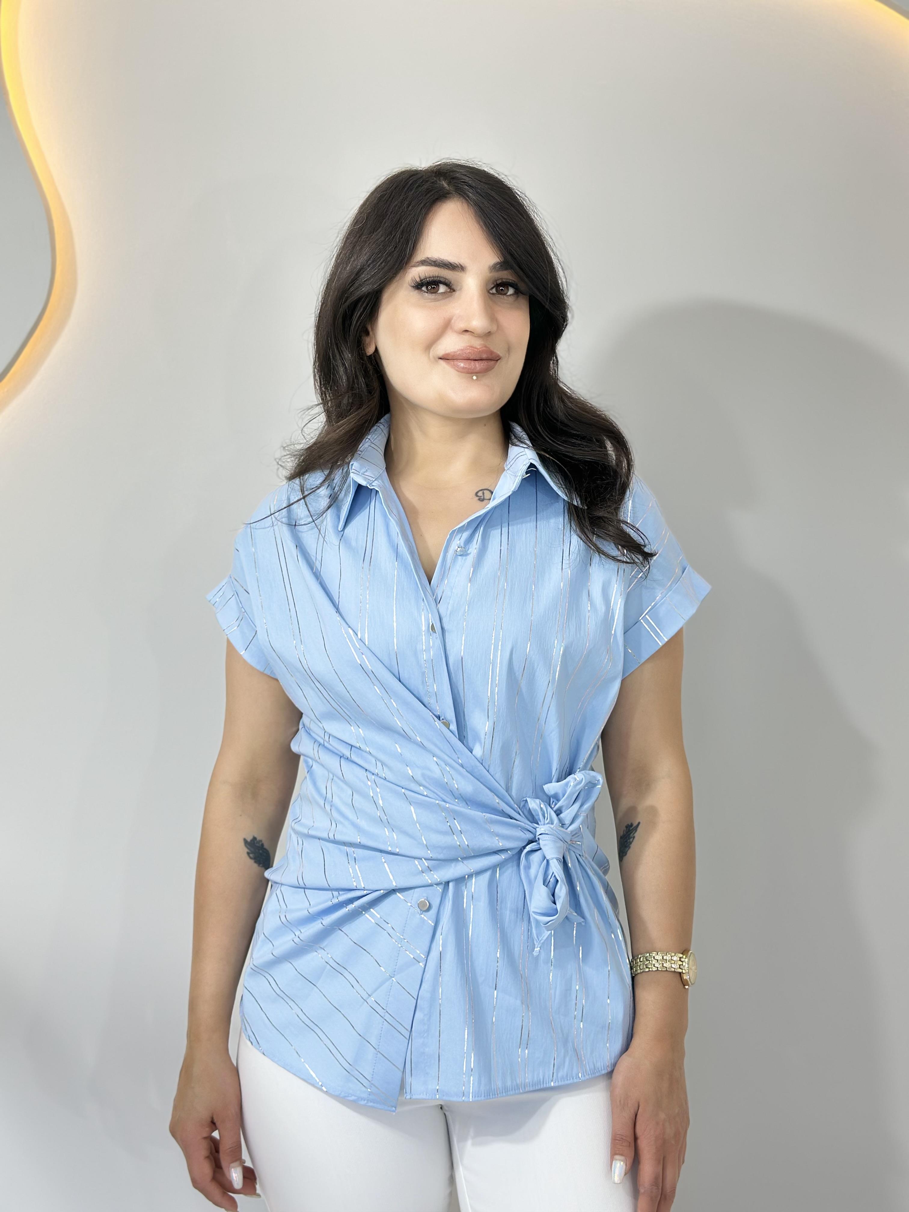 Elo Bebe Mavi Bağlama Detaylı Çizgili Gömlek A067