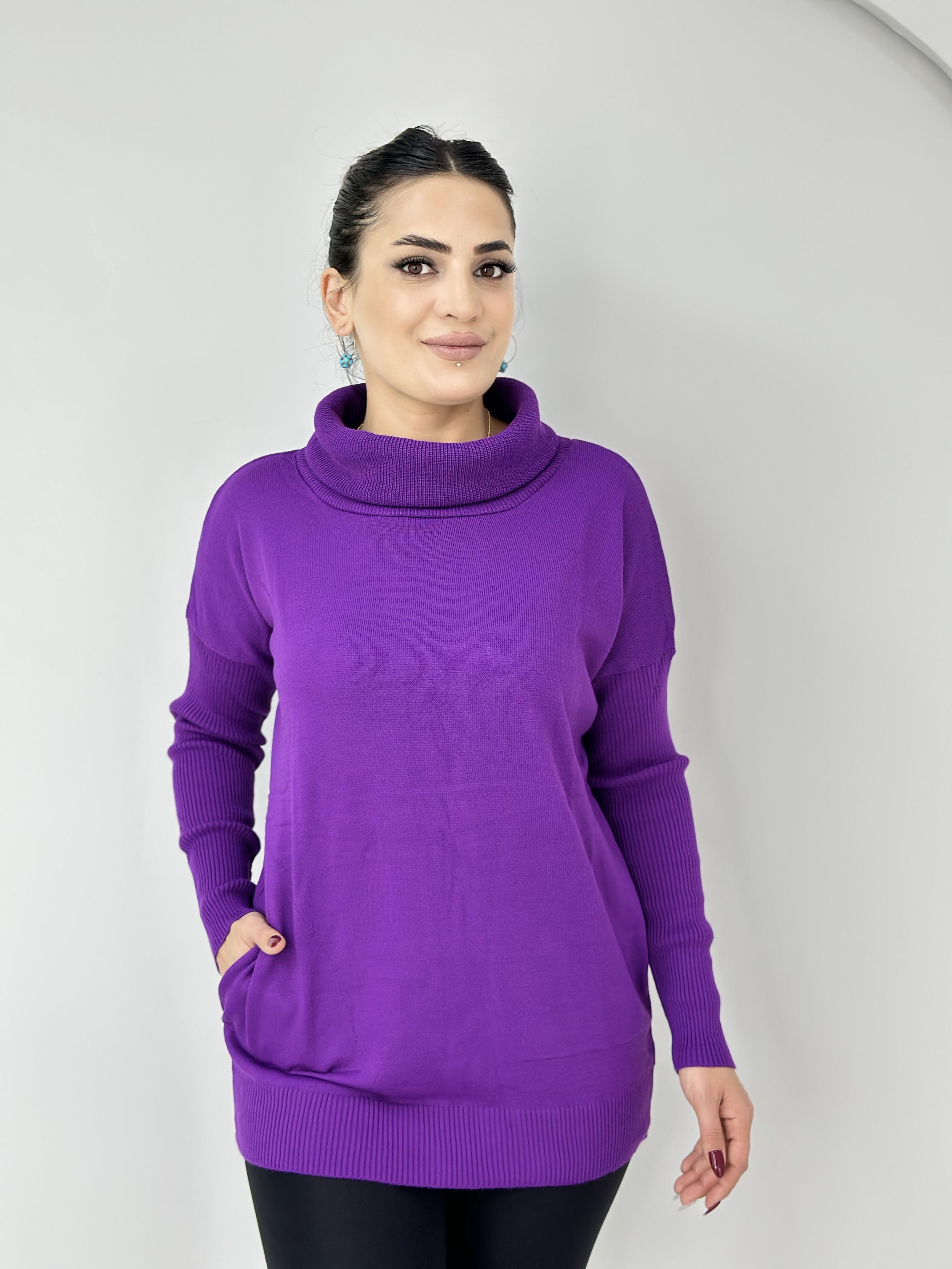 Fanny Mor Balıkçı Yaka Cepli Selanik Triko Kazak  A961