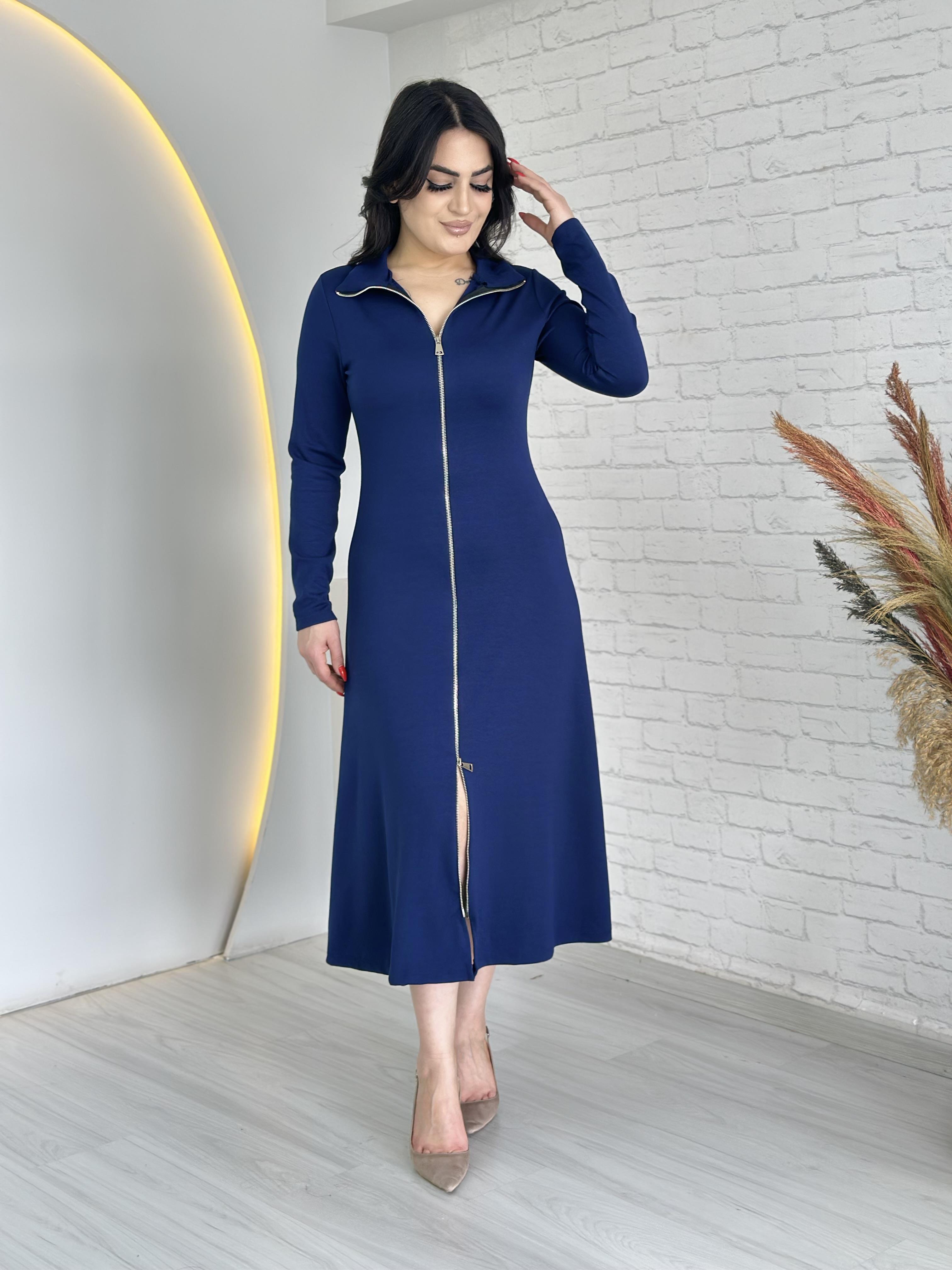 Feni Lacivert Çift Fermuarlı Midi Boy Elbise D006