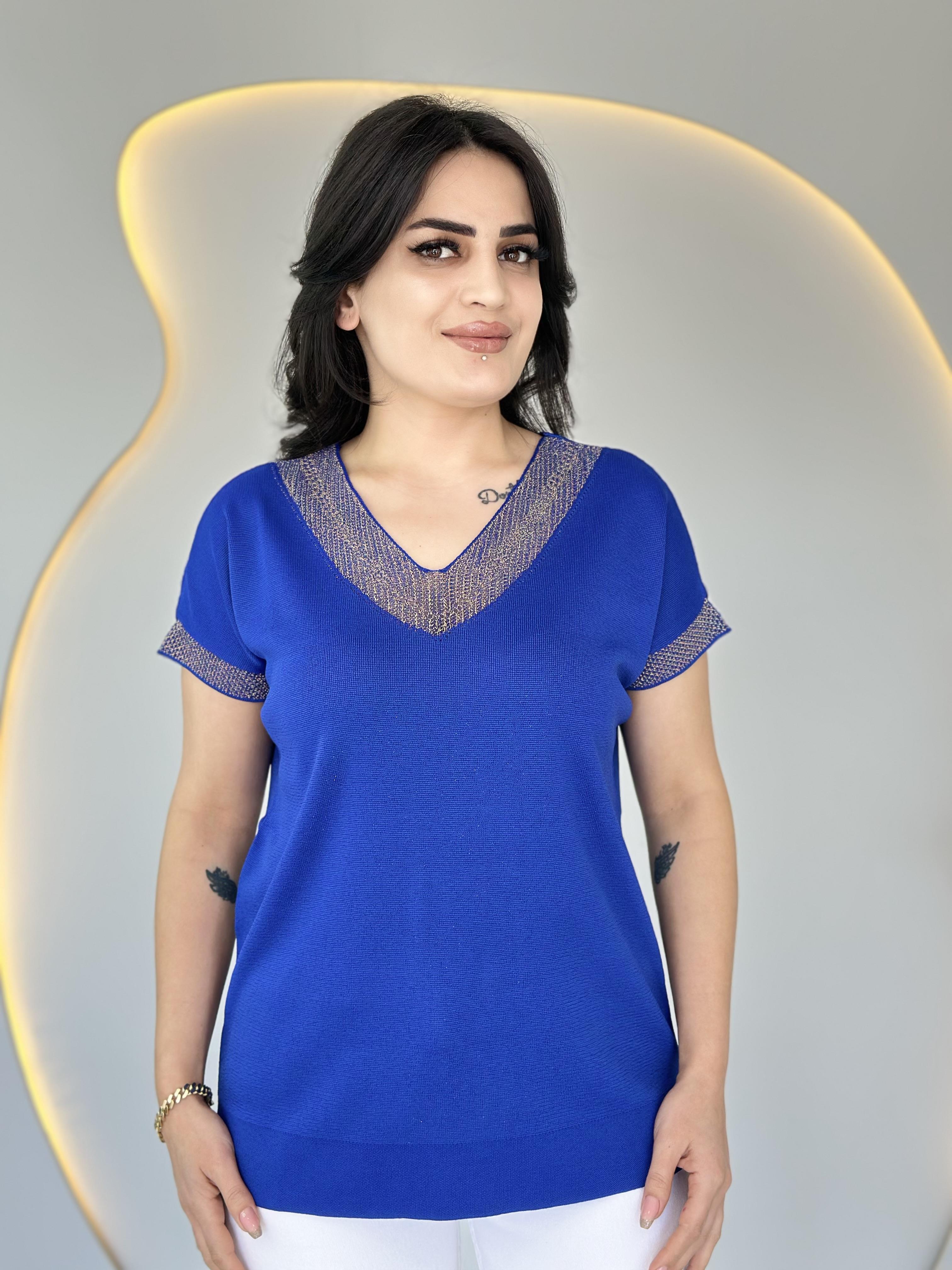 Fione Saks V Yaka Sim İşlemeli Merserize Bluz D016