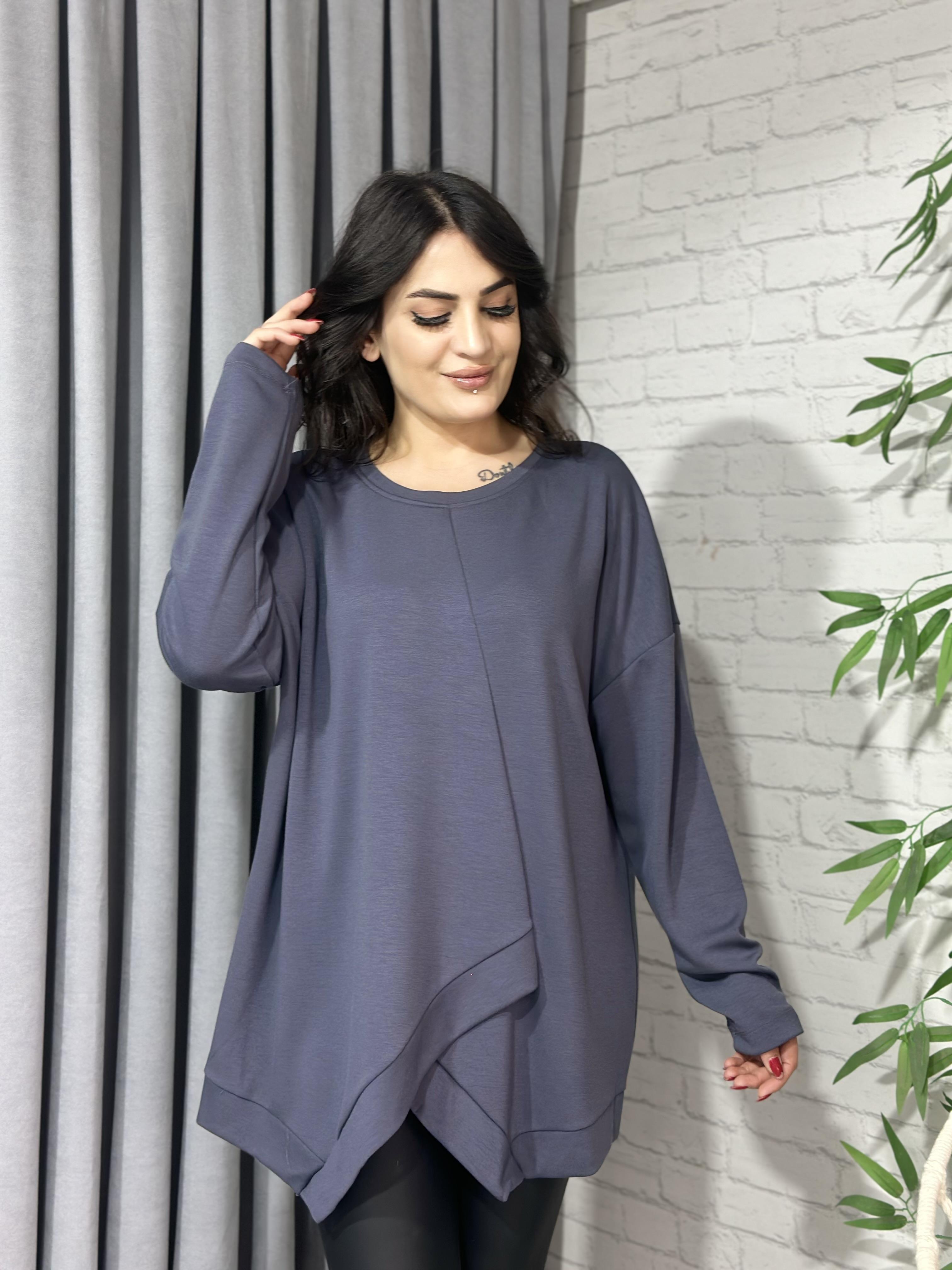 Füme Asimetrik Kesim Modal Oversize Bluz