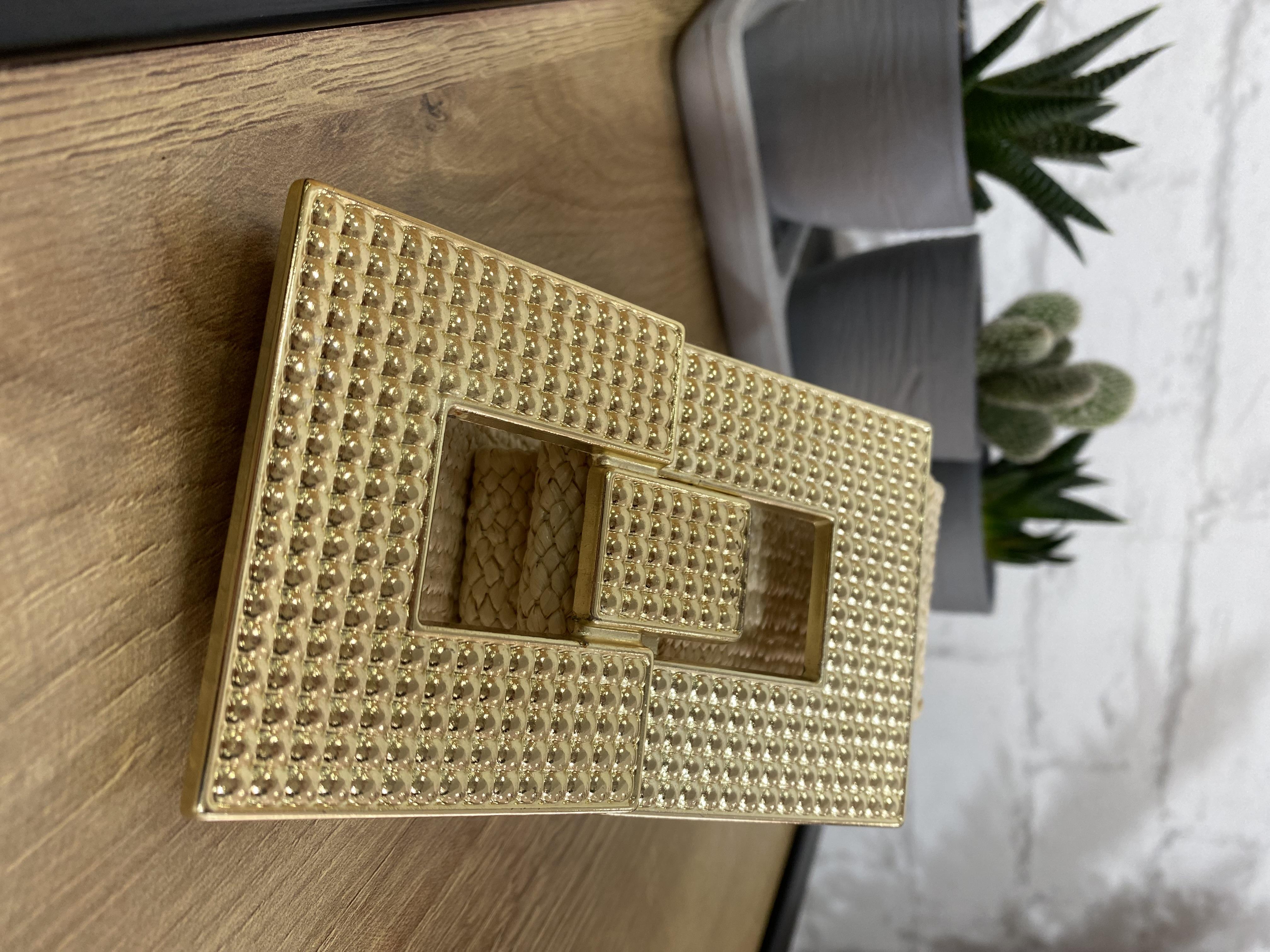 Gold Kare Tokalı Geçmeli  Hasır Kemer 