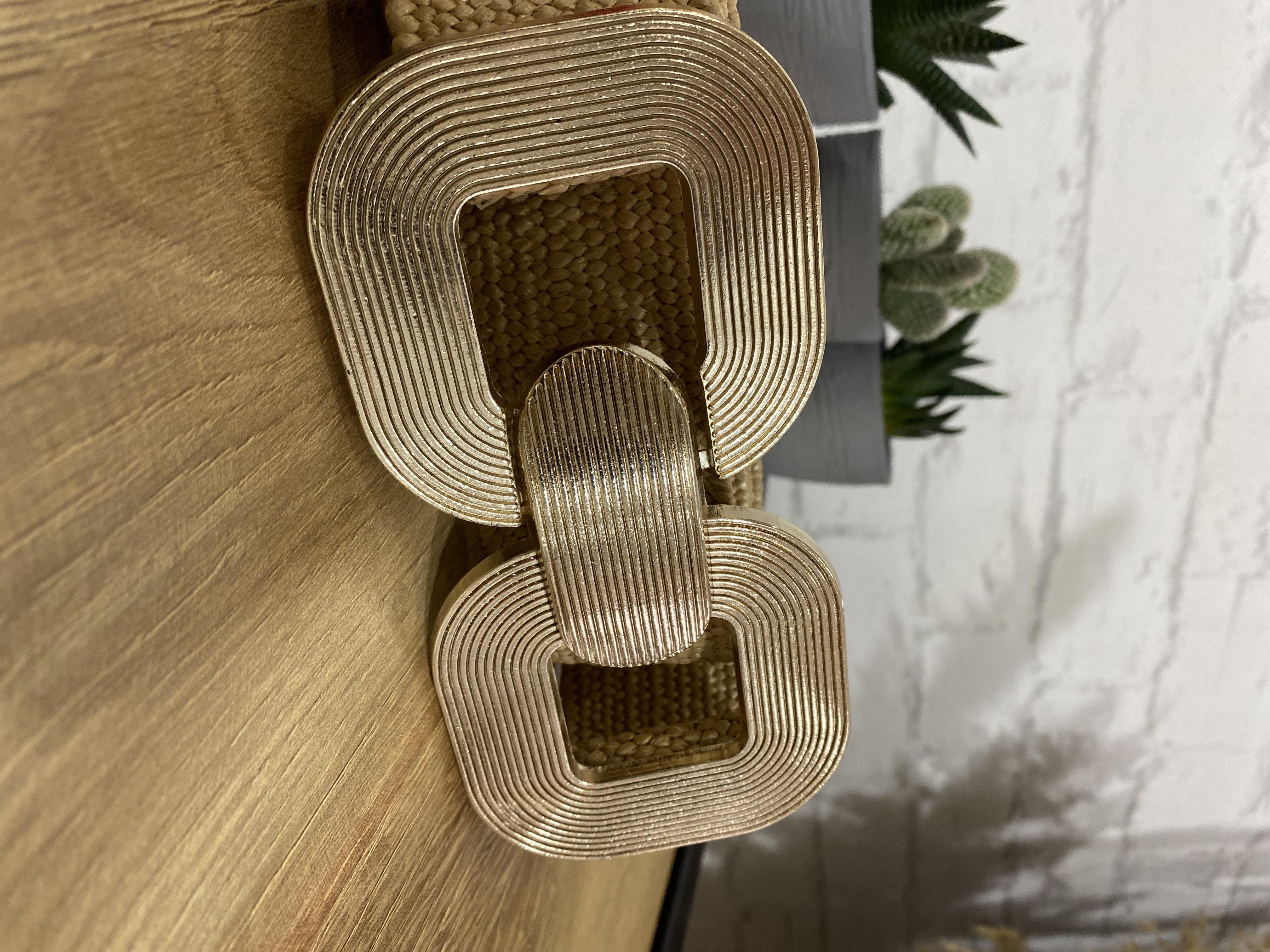 Gold Oval Tokalı Geçmeli Hasır Kemer 