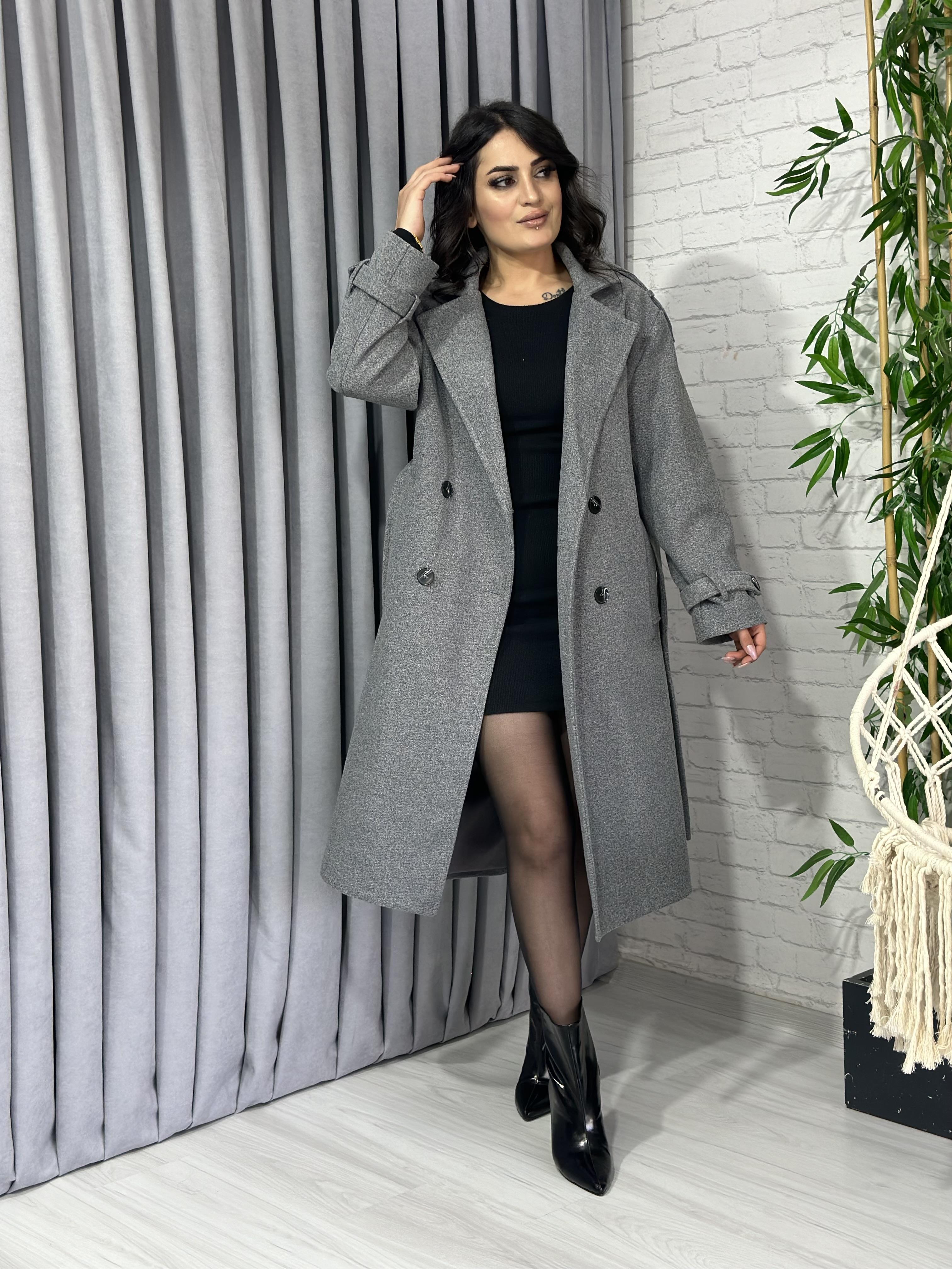 Gri Astarlı Düğmeli Beli Kuşaklı Lüks Kalite Kaşe Kaban 