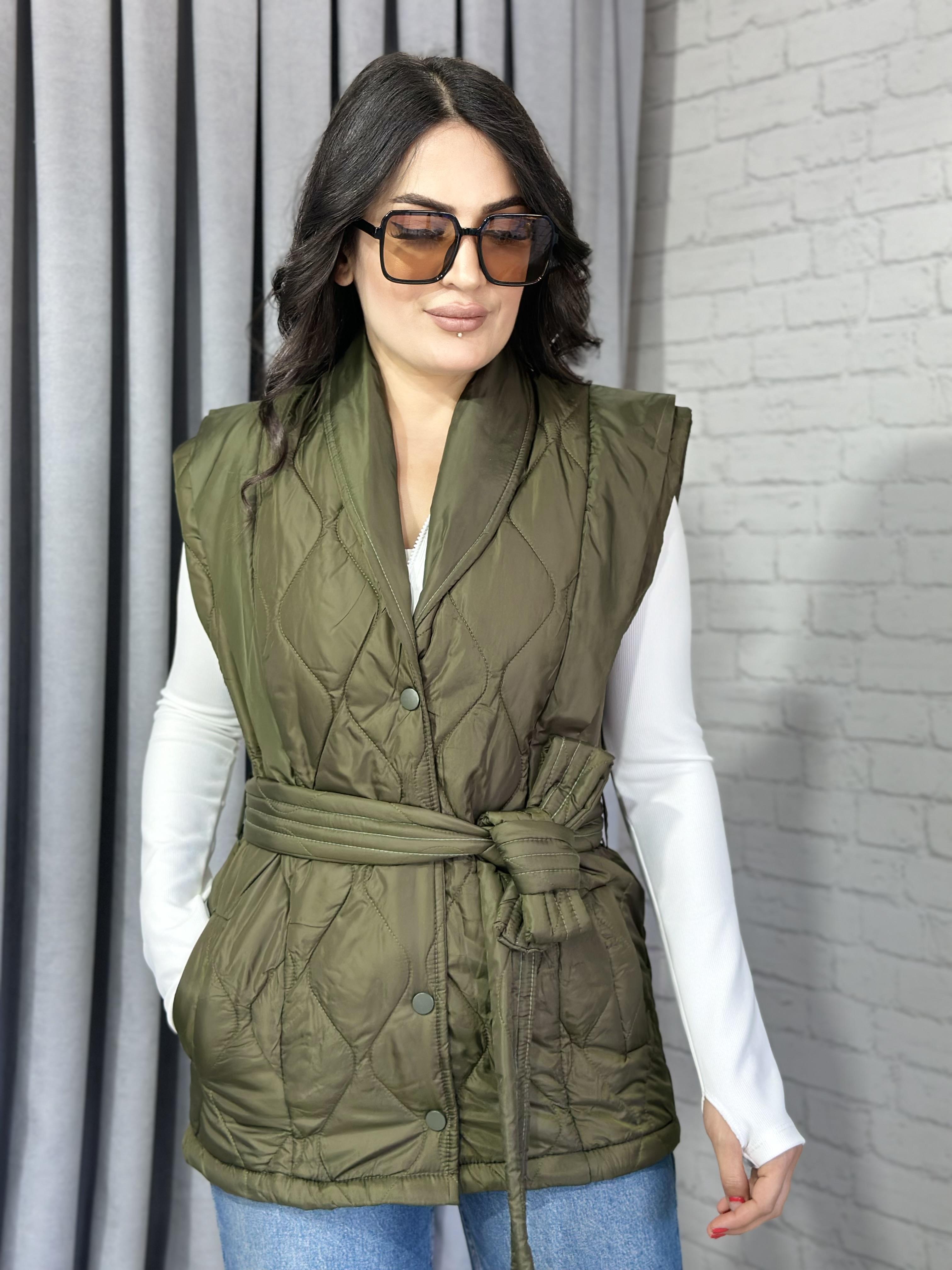 Haki Kuşaklı Cepli Şişme Yelek 