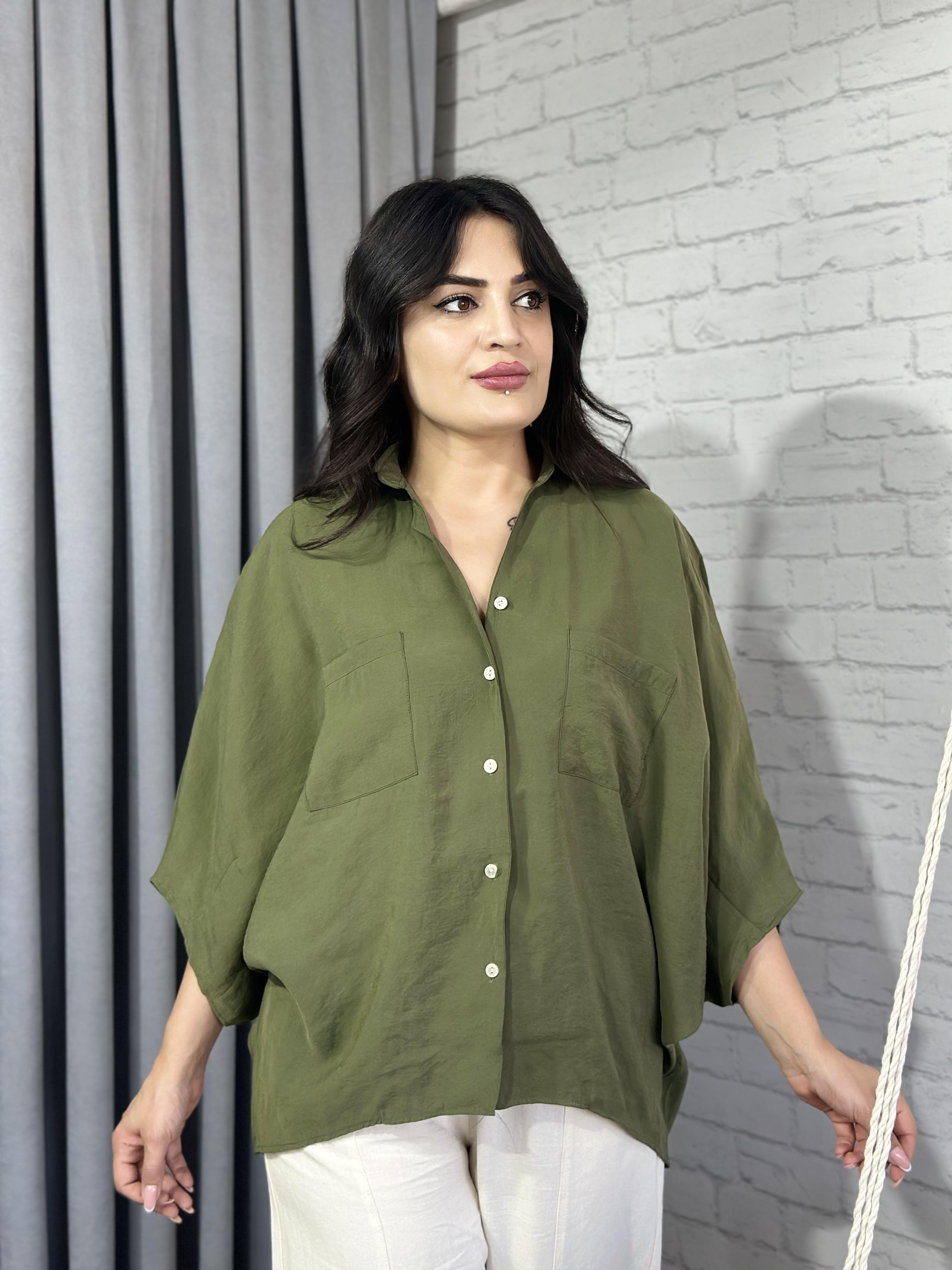 Haki Yarasa Kol Cepli Gömlek