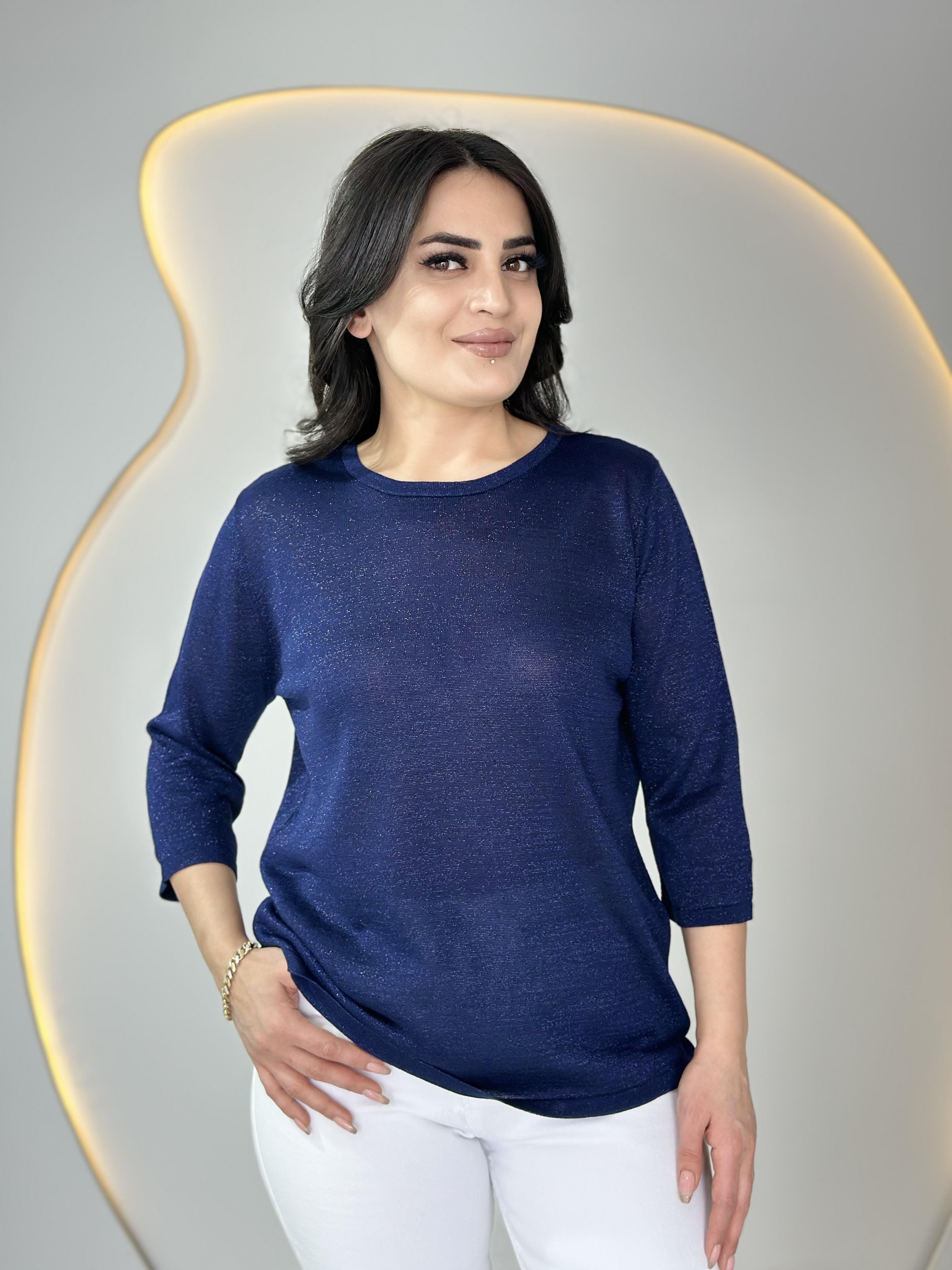 İlka Lacivert Bisiklet Yaka Sim İşlemeli Triko Buz D022