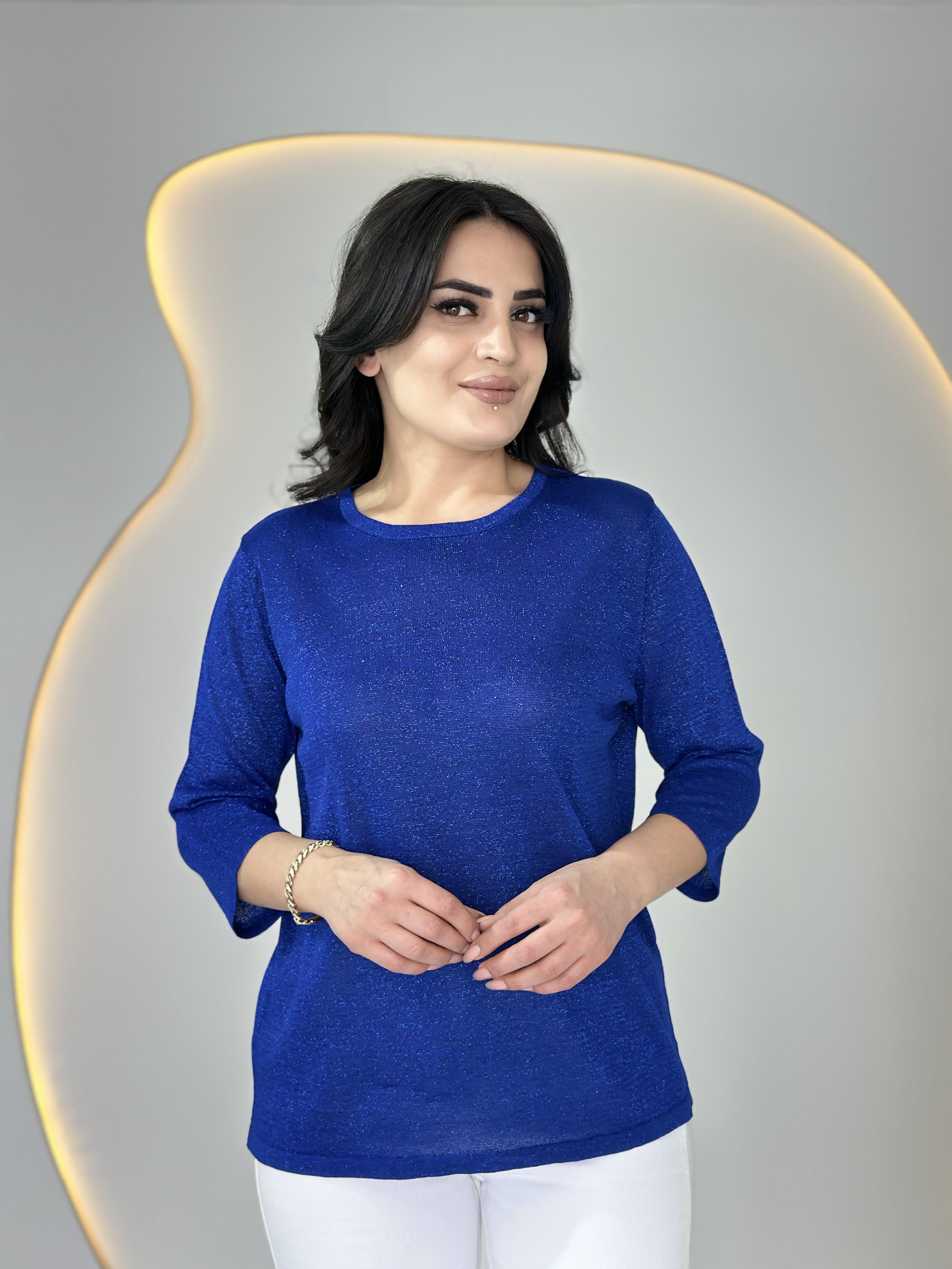 İlka Saks Bisiklet Yaka Sim İşlemeli Triko Buz D022