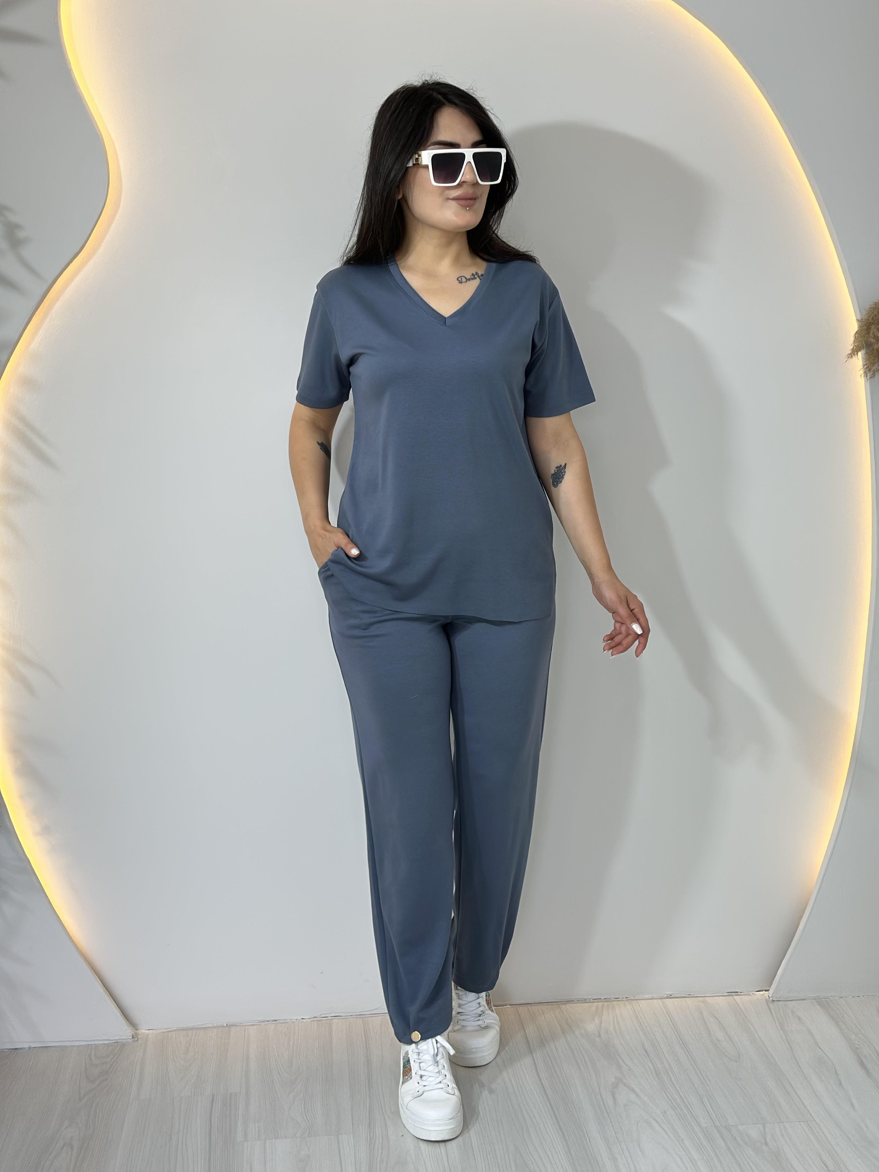 İndigo Mavi Yaka Modal Kumaş İkili Takım A003