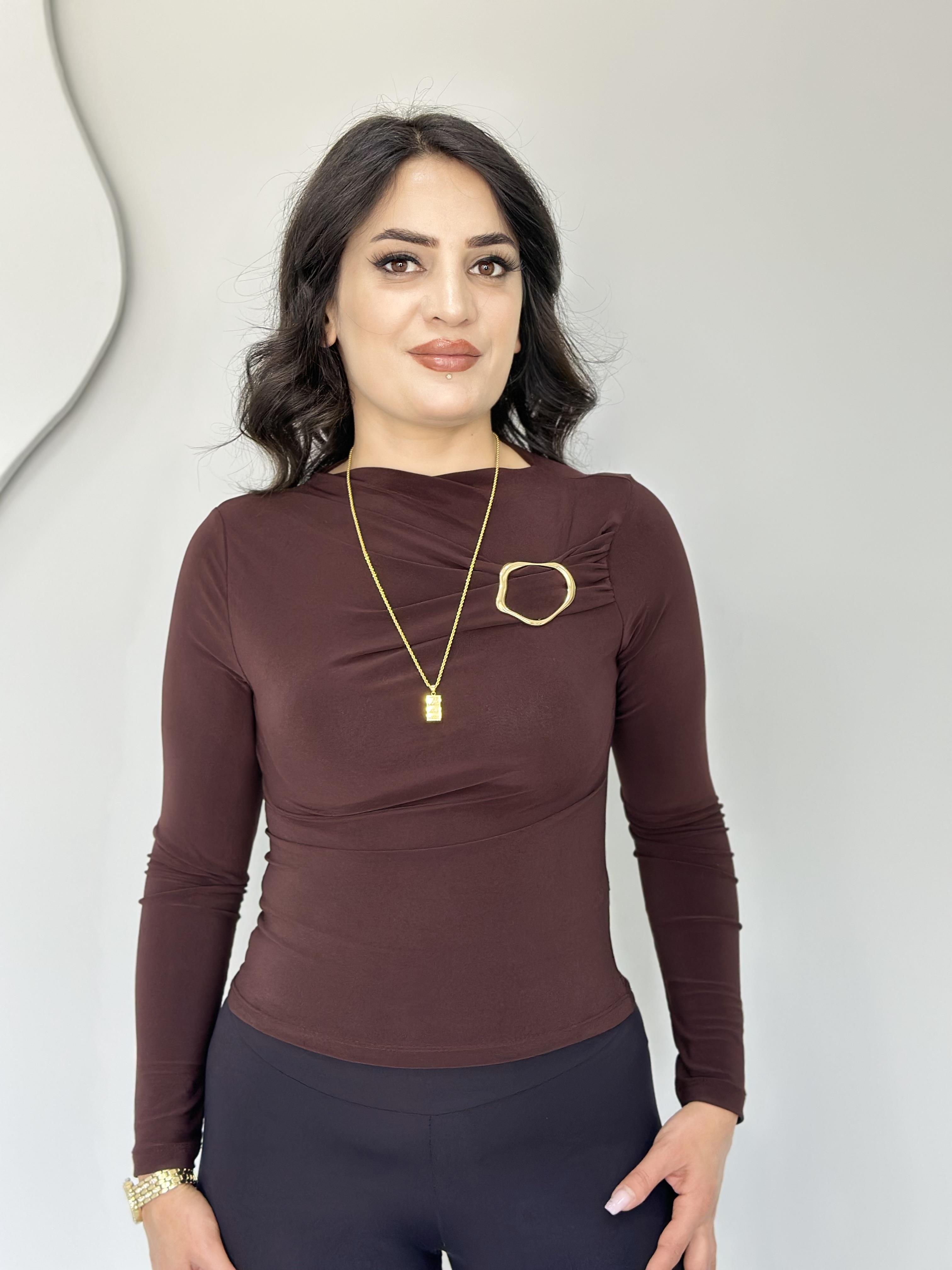 Jars Kahve Metal Detaylı Sandy Kumaş Bluz A316