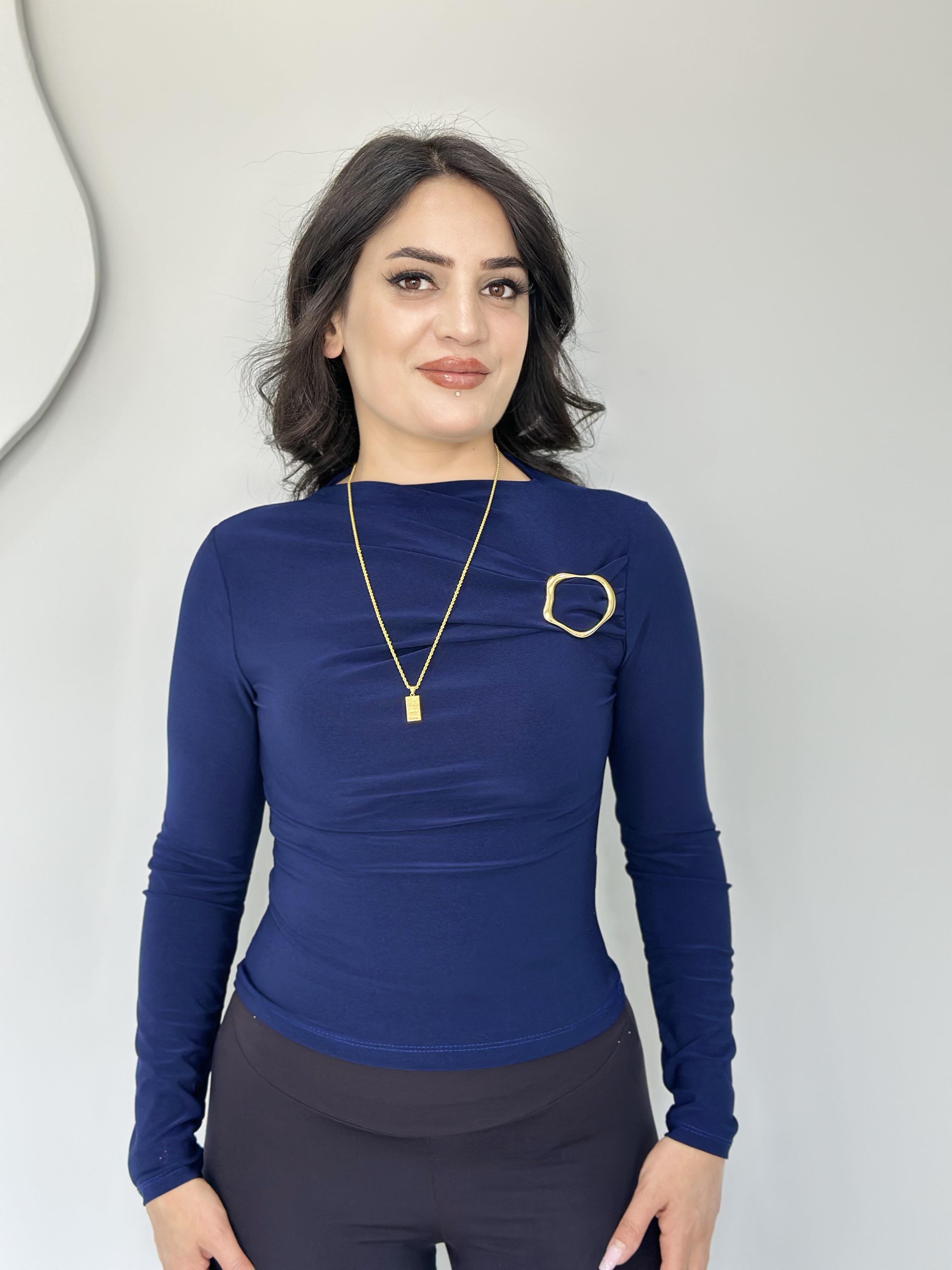 Jars Lacivert Metal Detaylı Sandy Kumaş Bluz A313