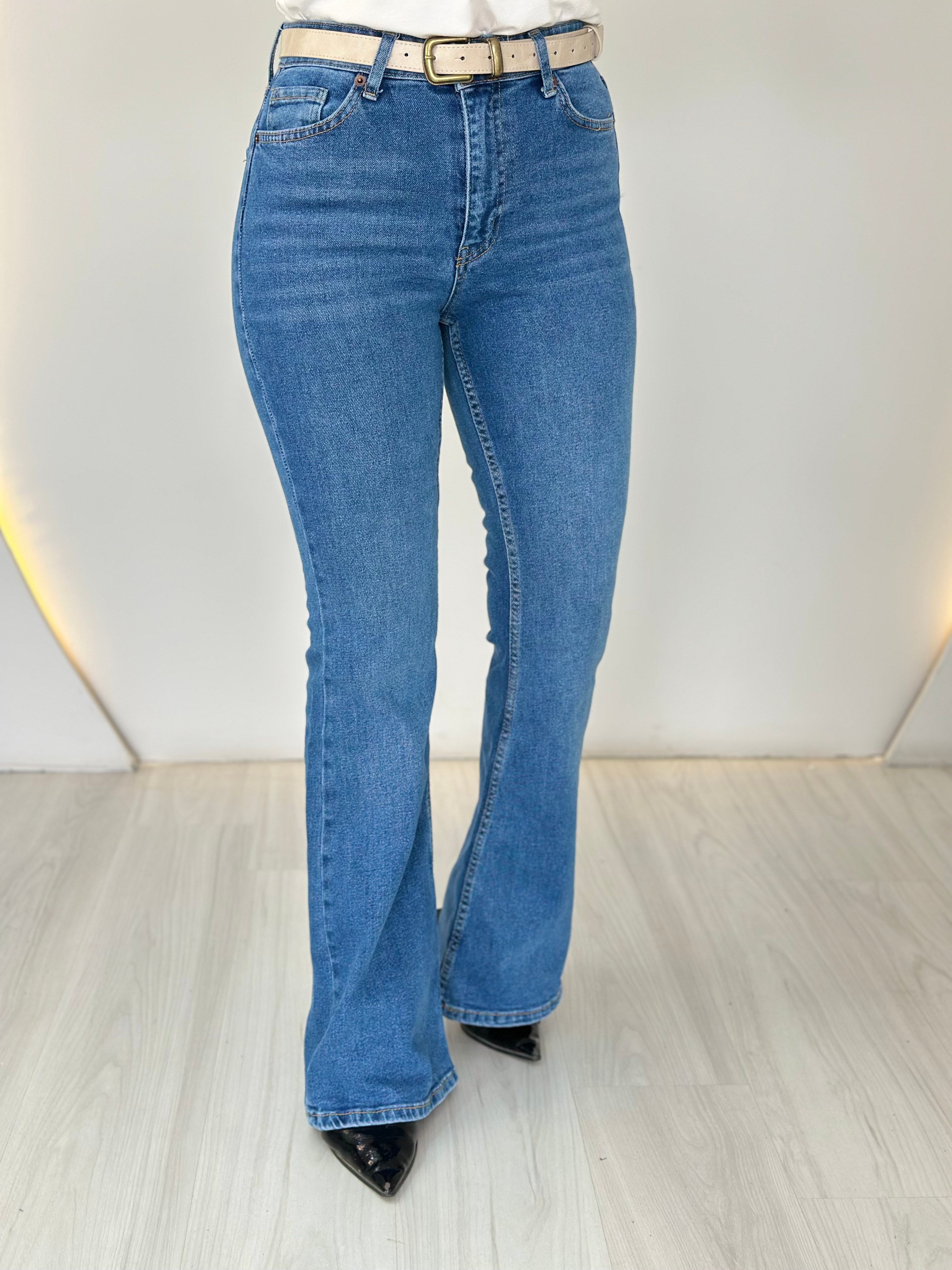 Jia Açık Mavi İspanyol Paça Yüksek Bel Jean Pantolon D073