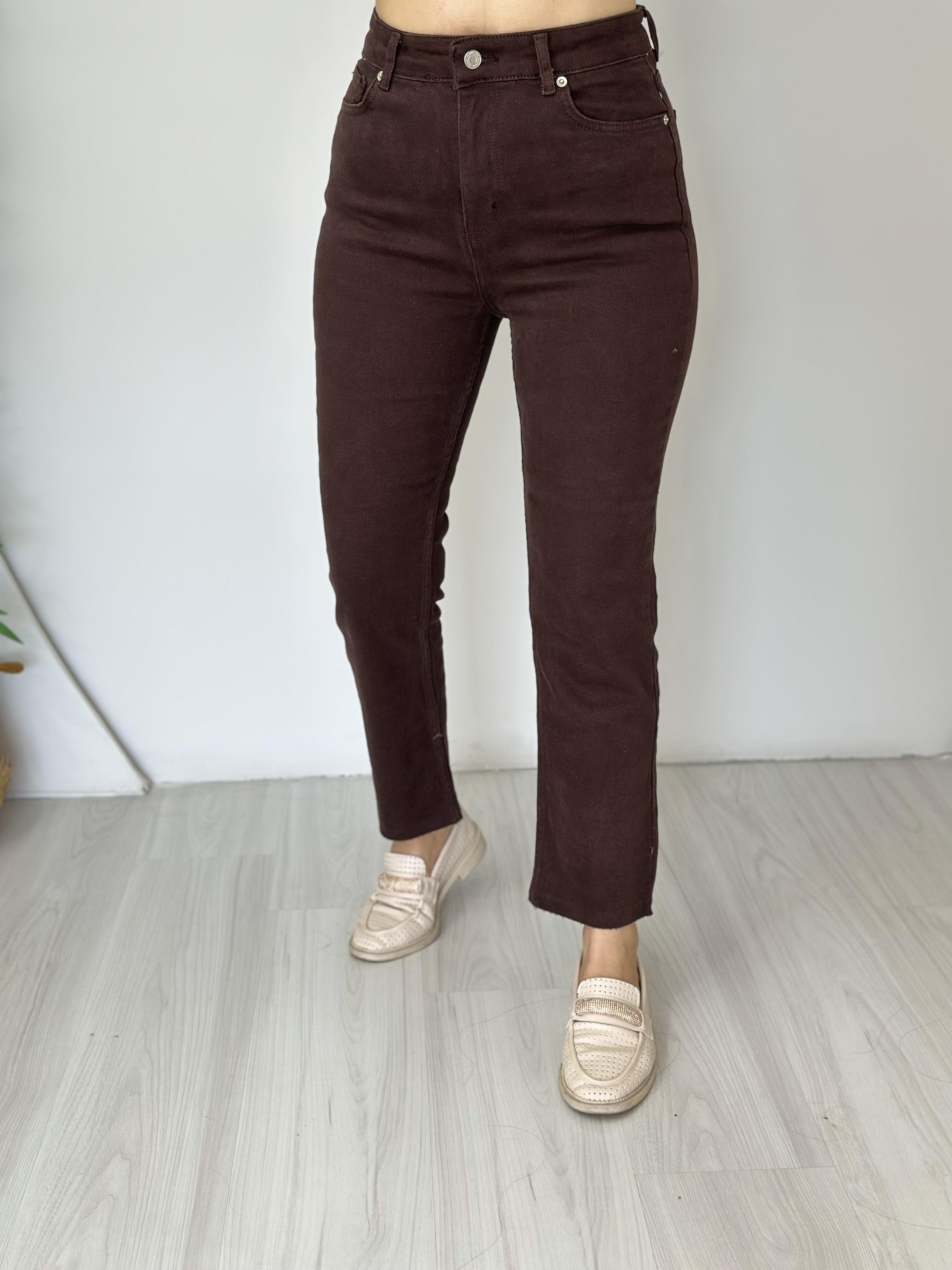 Joey Kahve Yüksek Bel Orijinal Kesik Paça Fit Mom Jean A117