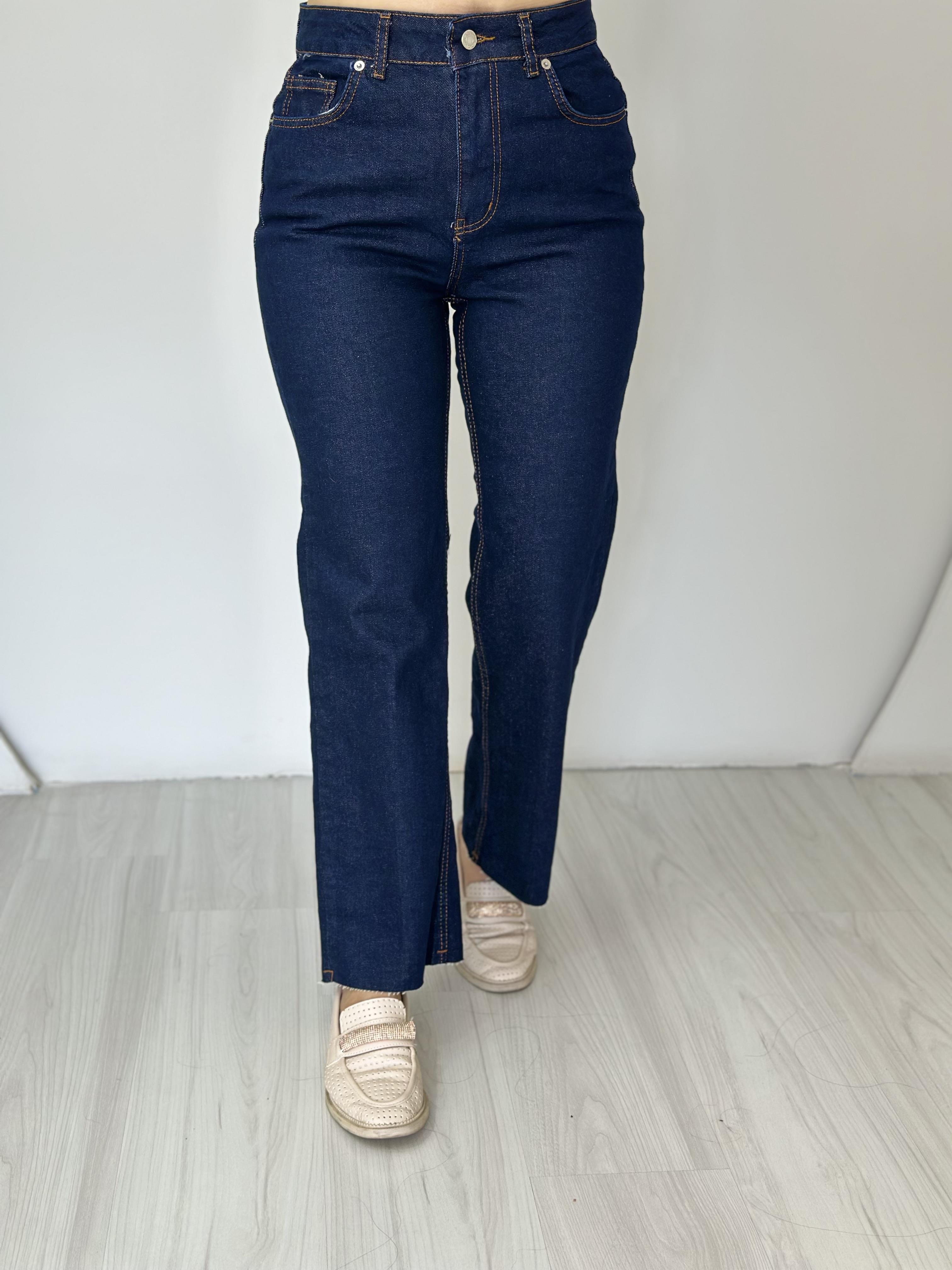 Joey Lacivert Yüksek Bel Orijinal Kesik Paça Fit Mom Jean A116