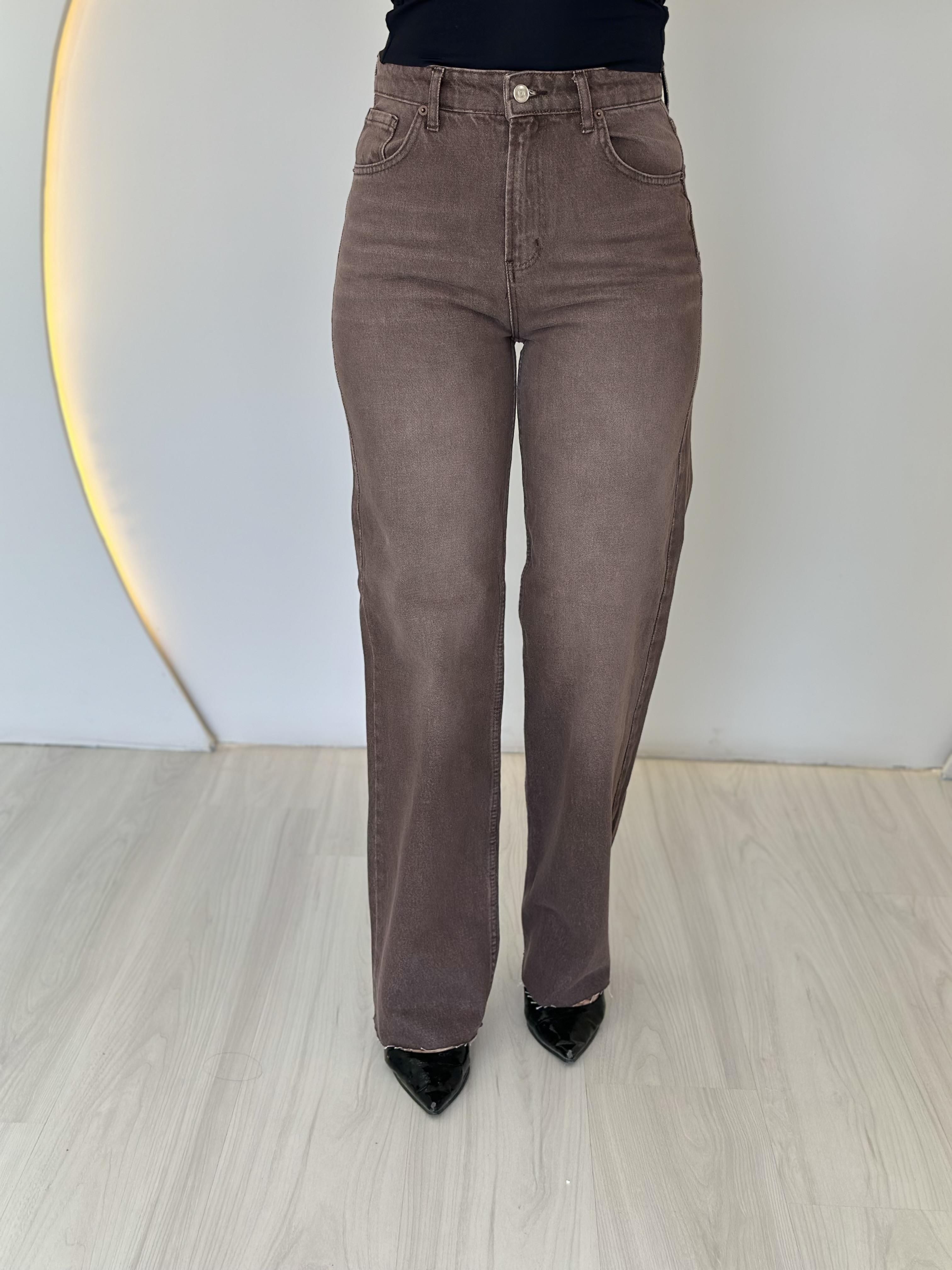 Joi Kahve Yıkamalı Straight Fit Palazzo Jean 
