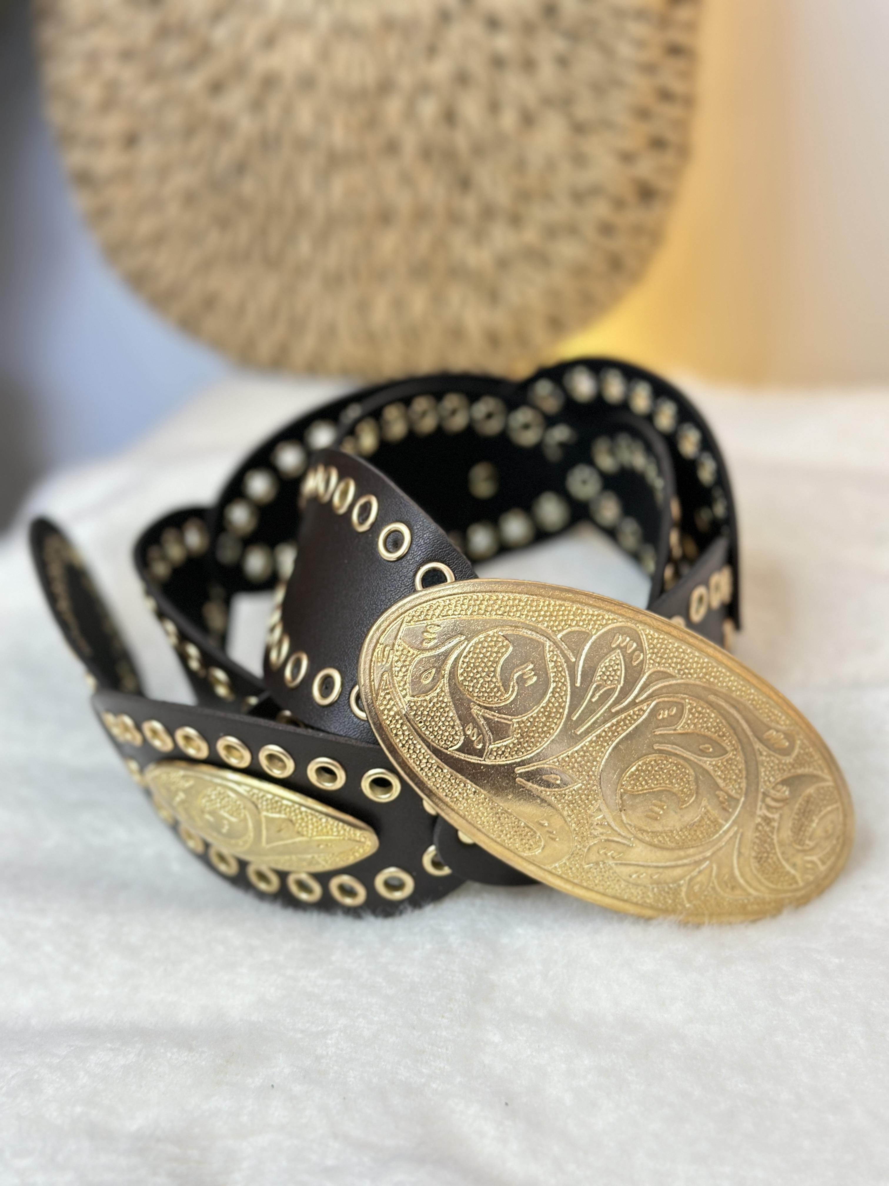 Kahve Kovboy İşlemeli Bel ve Pantolon Kemer A7895