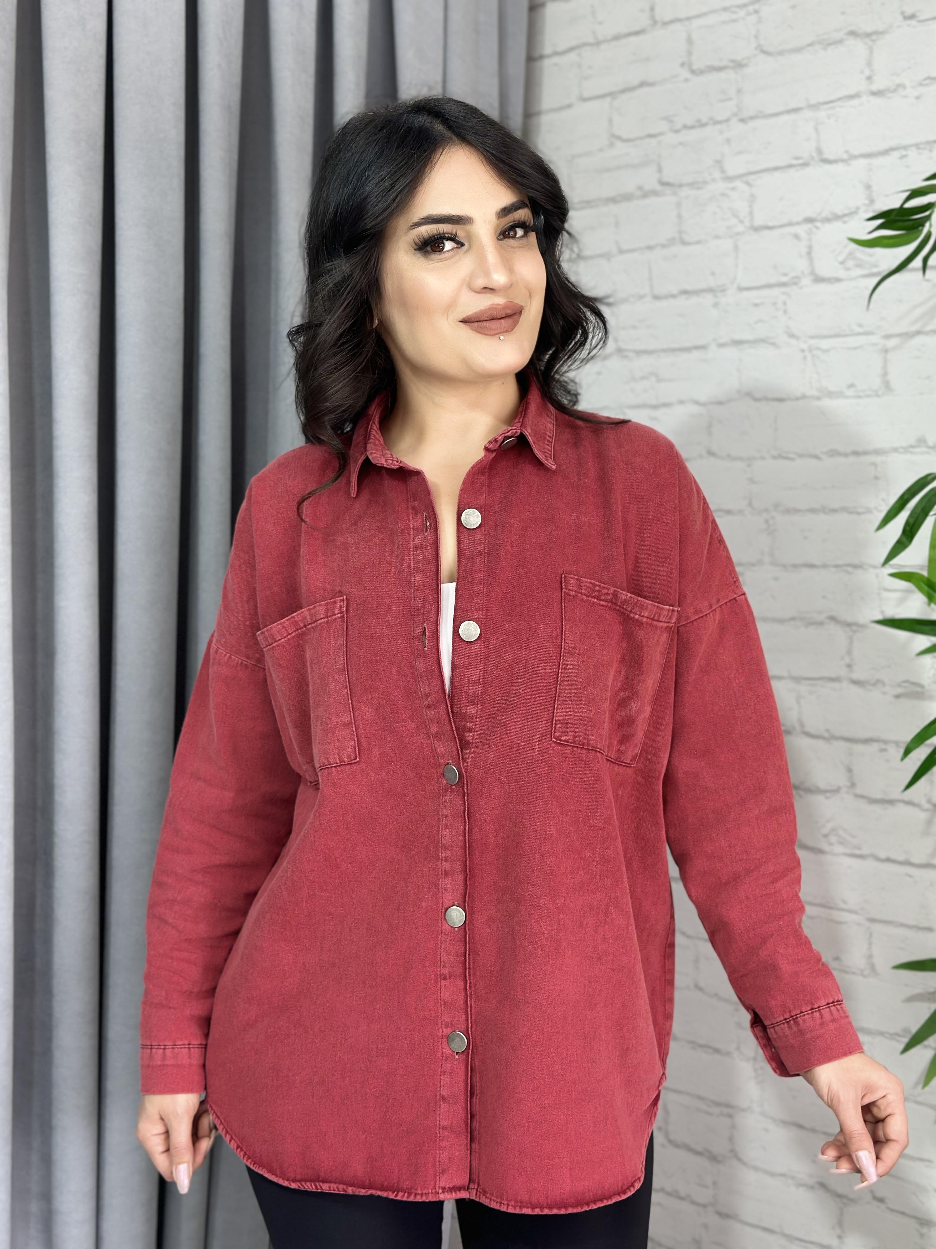 Kırmızı Çift Cepli Pamuklu Gabardin Gömlek