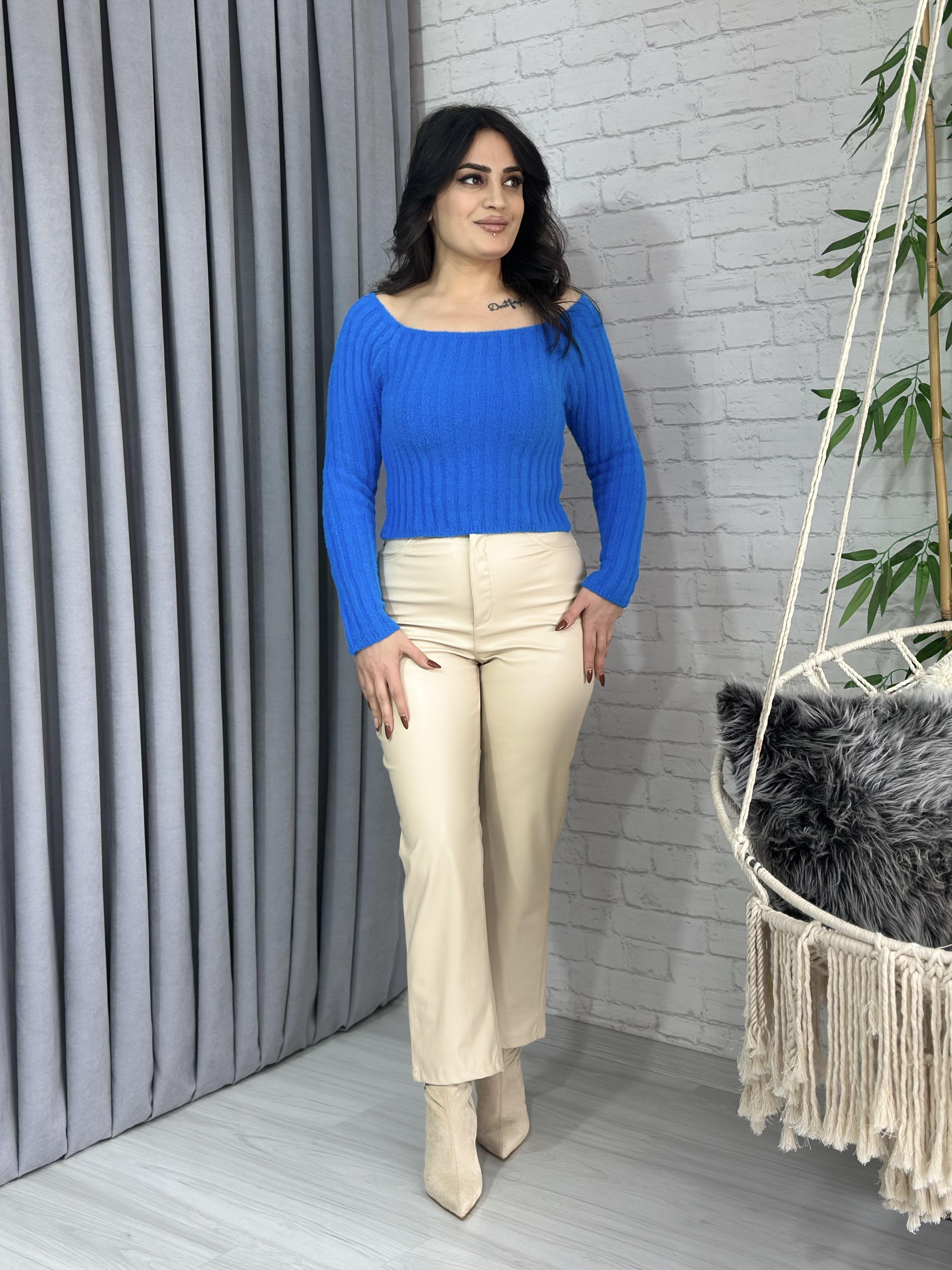 Krem Orijinal Marka Yüksek Bel Şardonlu Deri Pantolon A361