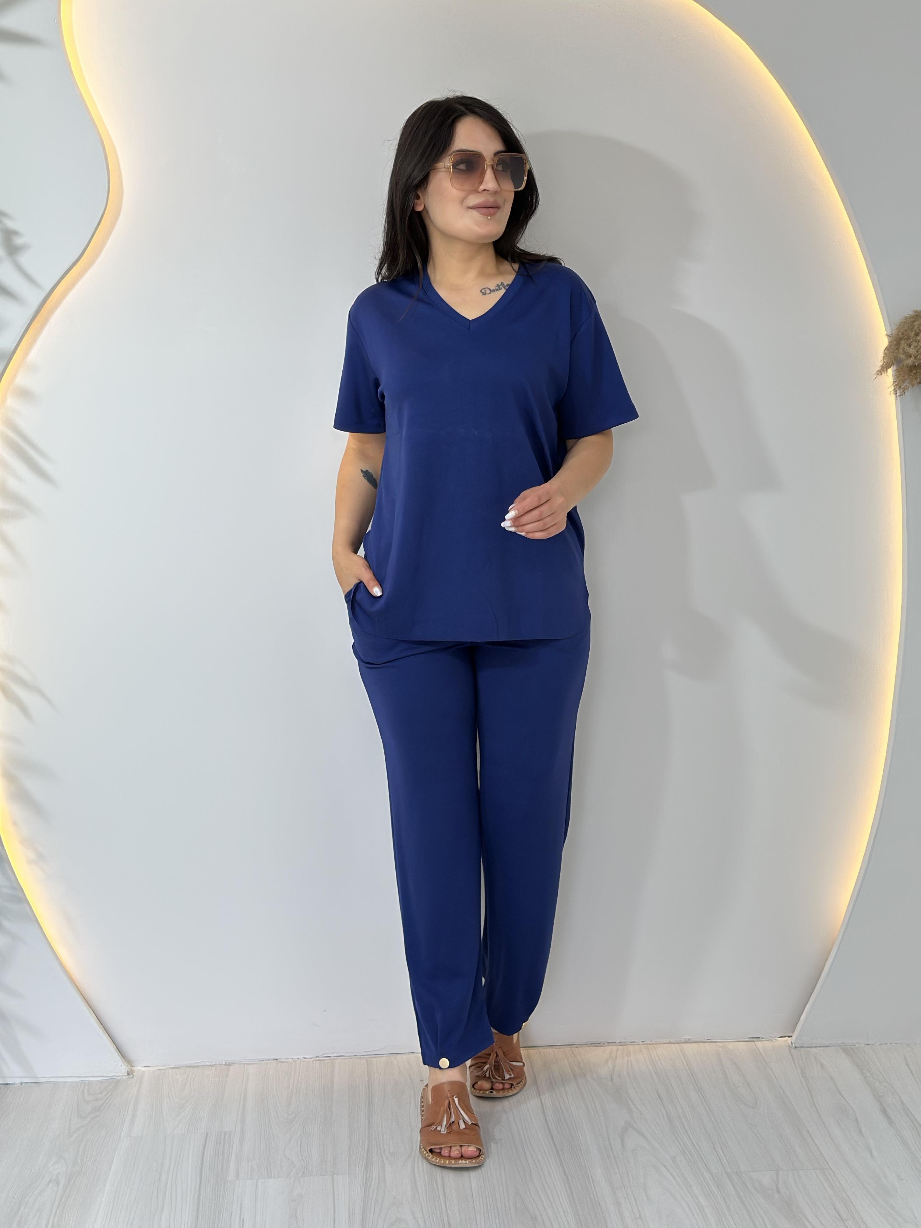 Lacivert V Yaka Modal Kumaş İkili Takım  A007