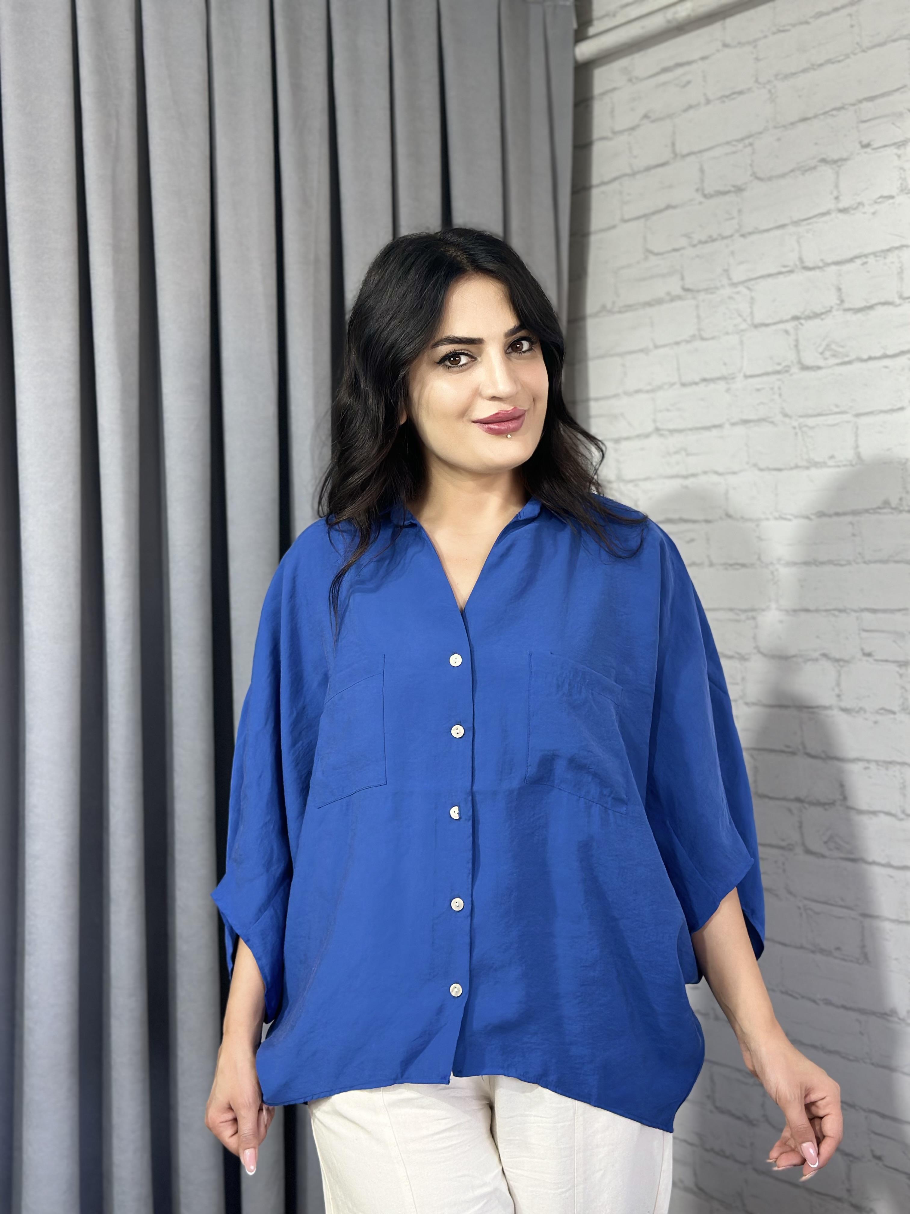 Lacivert Yarasa Kol Cepli Gömlek