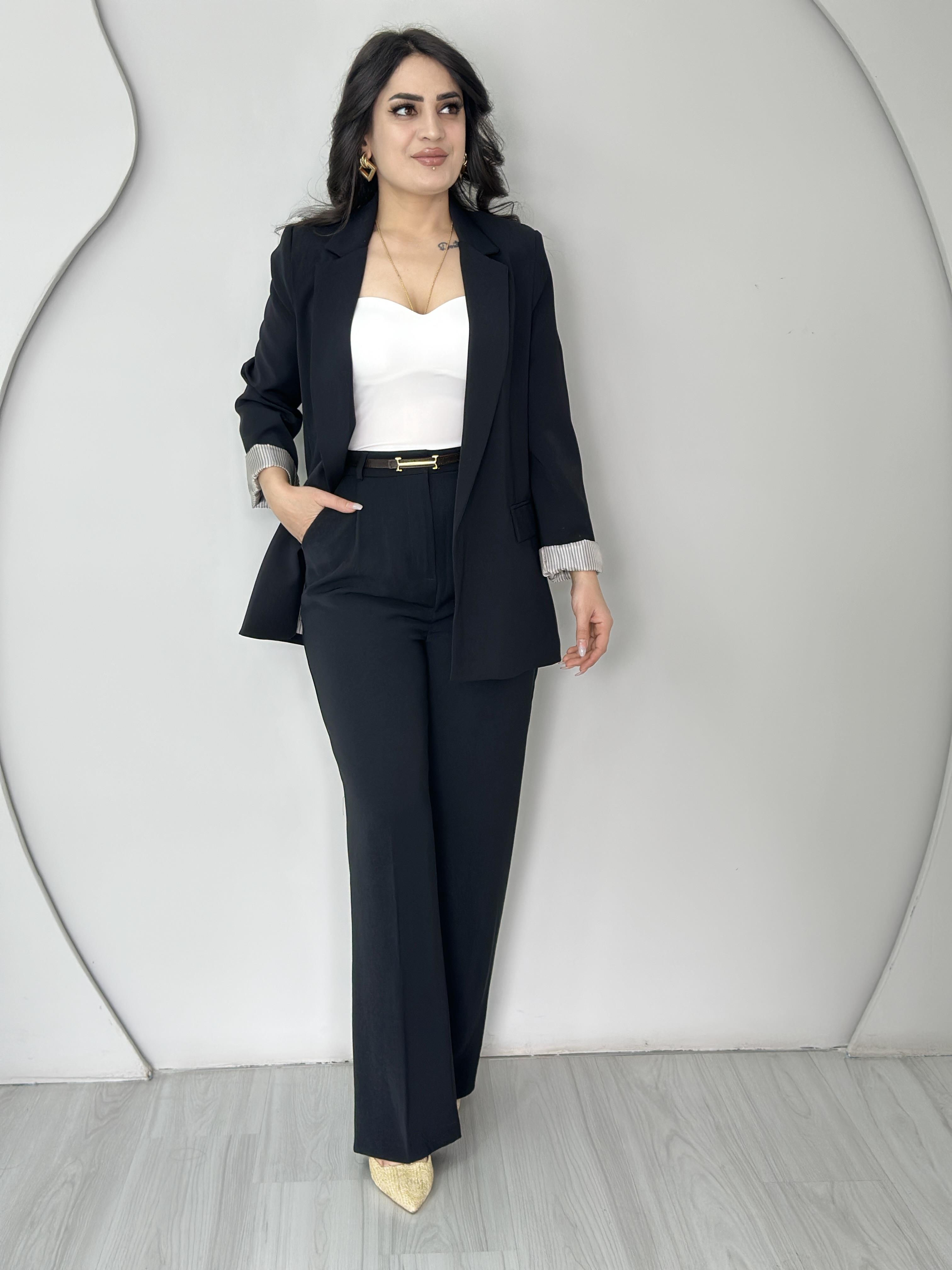 Landi Siyah Çizgili Astarlı Blazer Ceket C7561