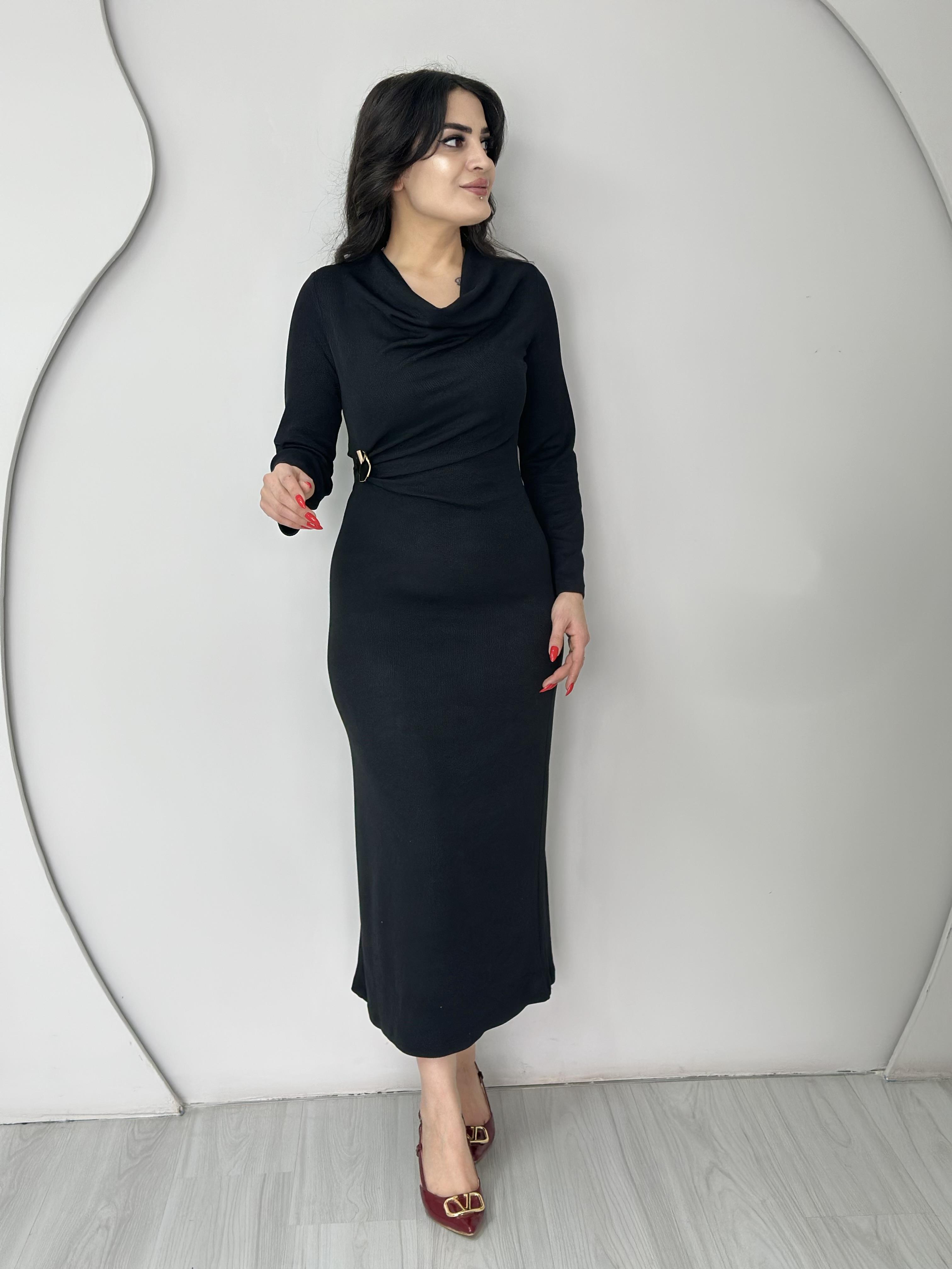 Lara Siyah Degaje Yaka Gold Tokalı Kaşkorse Elbise D4747