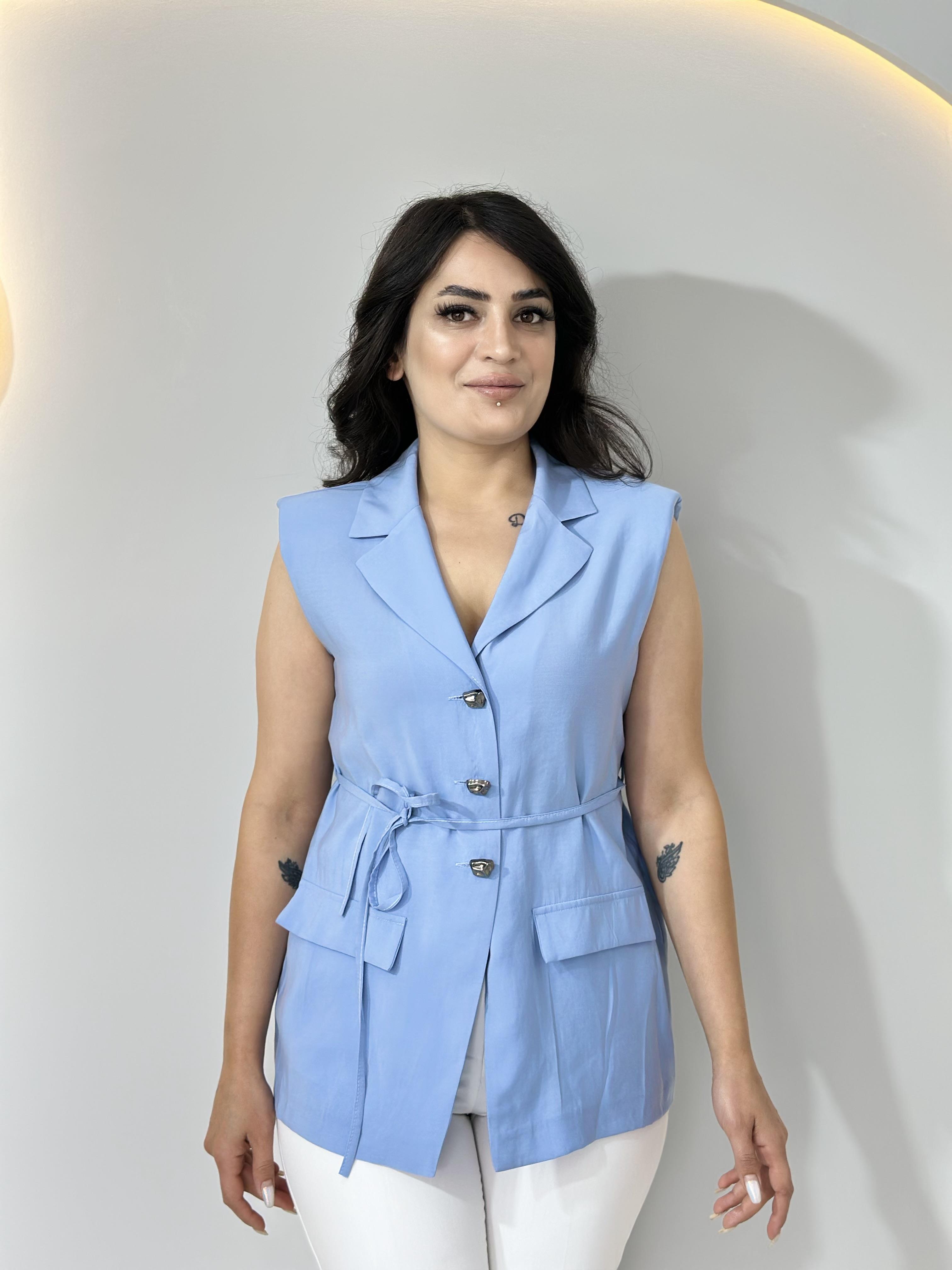 Lavie Bebe Mavi Vatkalı Tensel Kuşaklı Yelek A068  