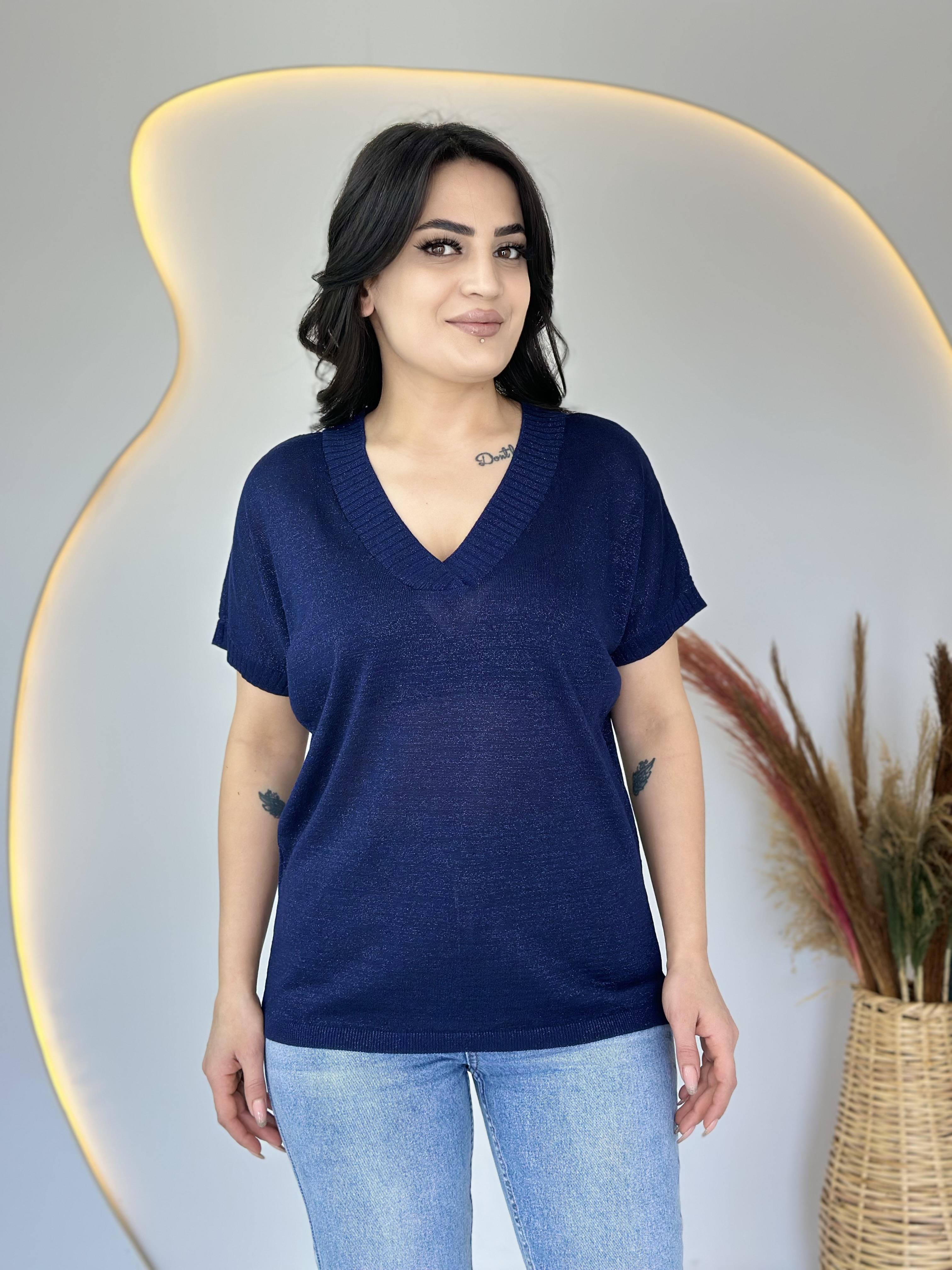 Lily Lacivert V Yaka Simli Bluz D034